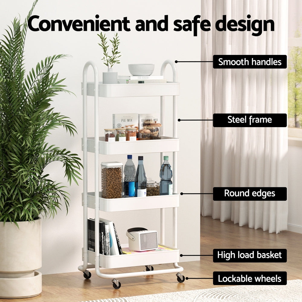 Artiss Storage Trolley Kitchen Cart 4 Tiers White-Furniture > Dining-PEROZ Accessories