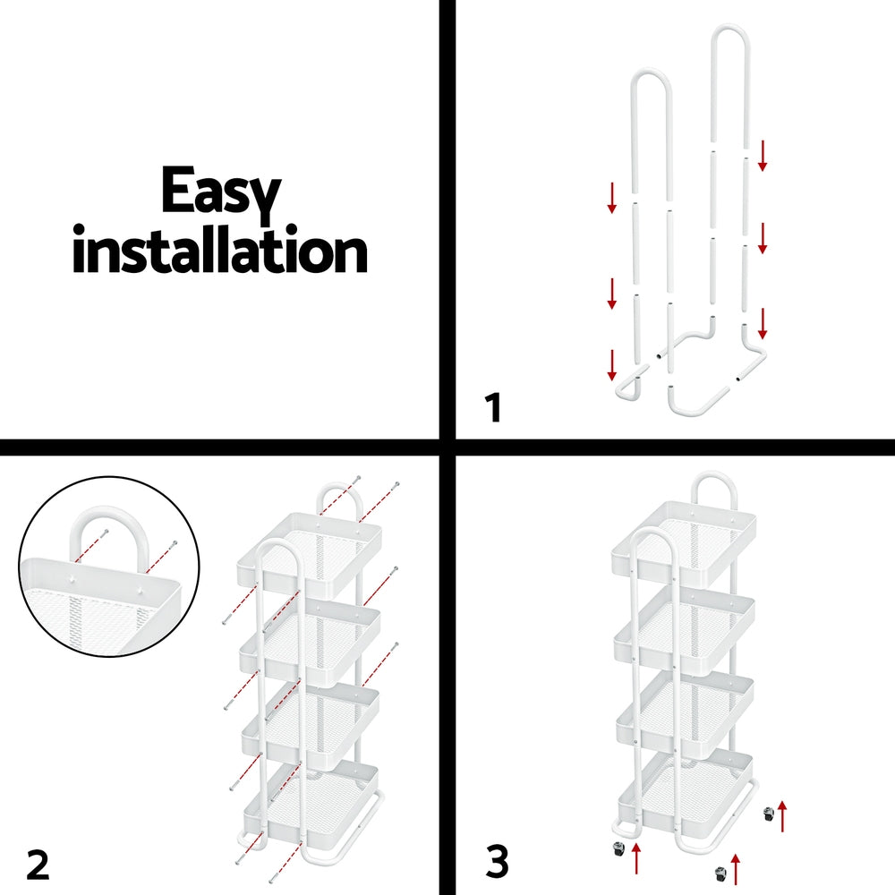 Artiss Storage Trolley Kitchen Cart 4 Tiers White-Furniture > Dining-PEROZ Accessories
