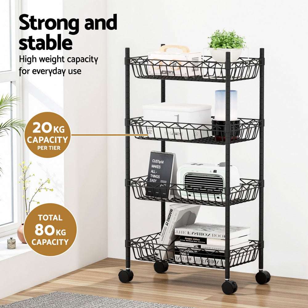 Artiss 4-Tier Shelving Unit Adjustable Garage Storage Kitchen Rack With Wheels-Furniture > Dining > Kitchen & Dining Trolleys-PEROZ Accessories