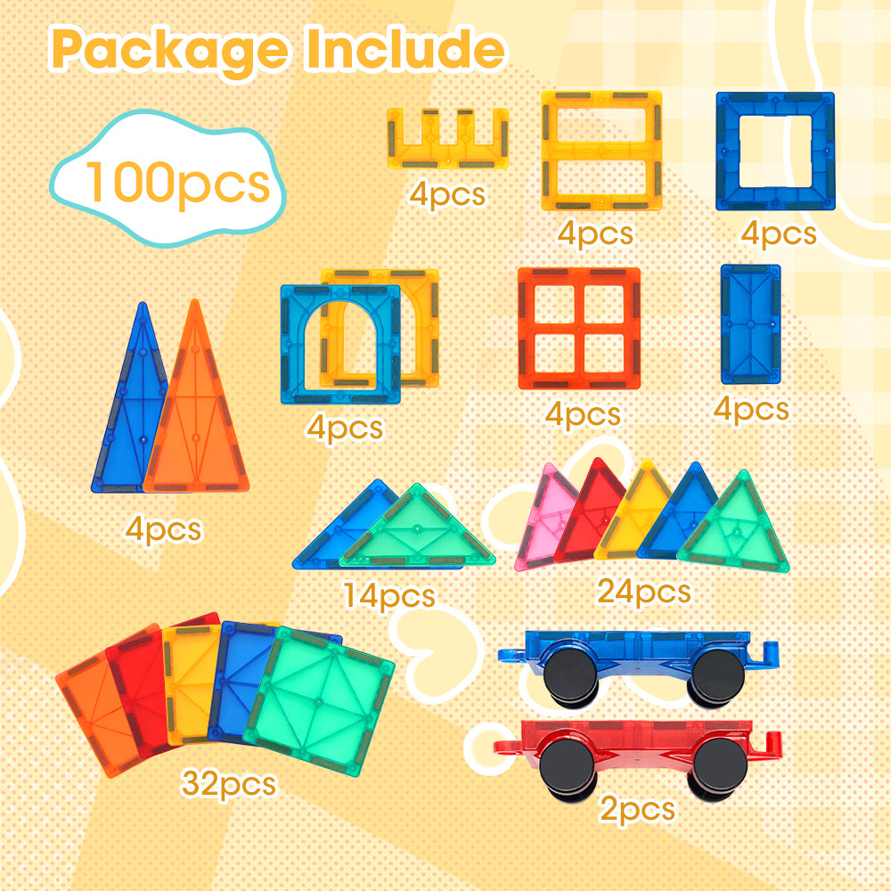 Playpals Kids Magnetic Tiles Blocks Building Educational Toys 100PCS-Kid Building Toys-PEROZ Accessories
