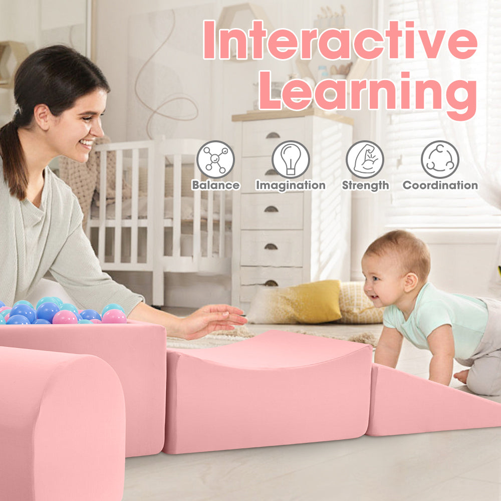 Playpals Kids Climb Crawl Foam Play Set 5PC Pink-Foam Play Sets-PEROZ Accessories