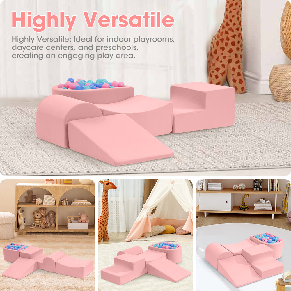 Playpals Kids Climb Crawl Foam Play Set 5PC Pink-Foam Play Sets-PEROZ Accessories