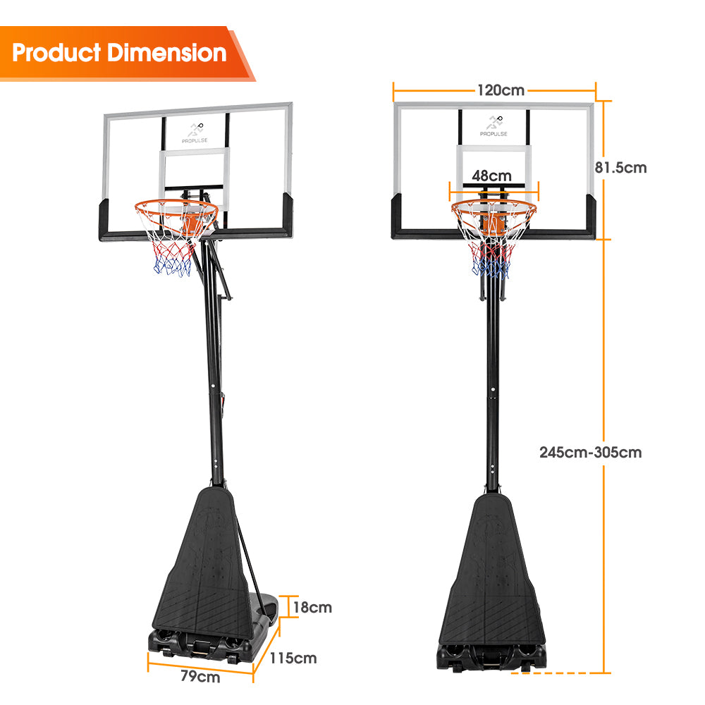 ProPulse Basketball Hoop Stand 2.45M-3.05M Height Adjustable-Basketball Hoops-PEROZ Accessories