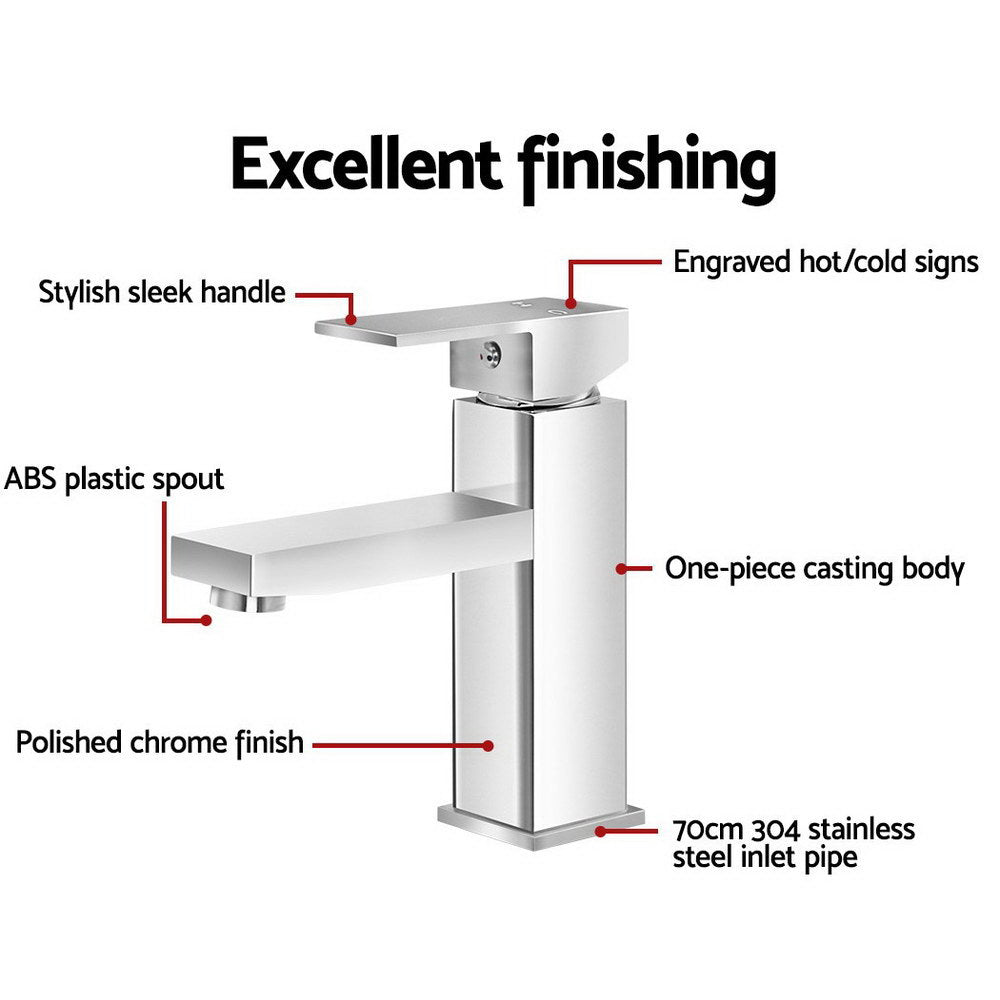 Cefito Bathroom Basin Mixer Tap Square Faucet Vanity Laundry Chrome-Furniture > Bathroom > Tap & Sink Accessories-PEROZ Accessories