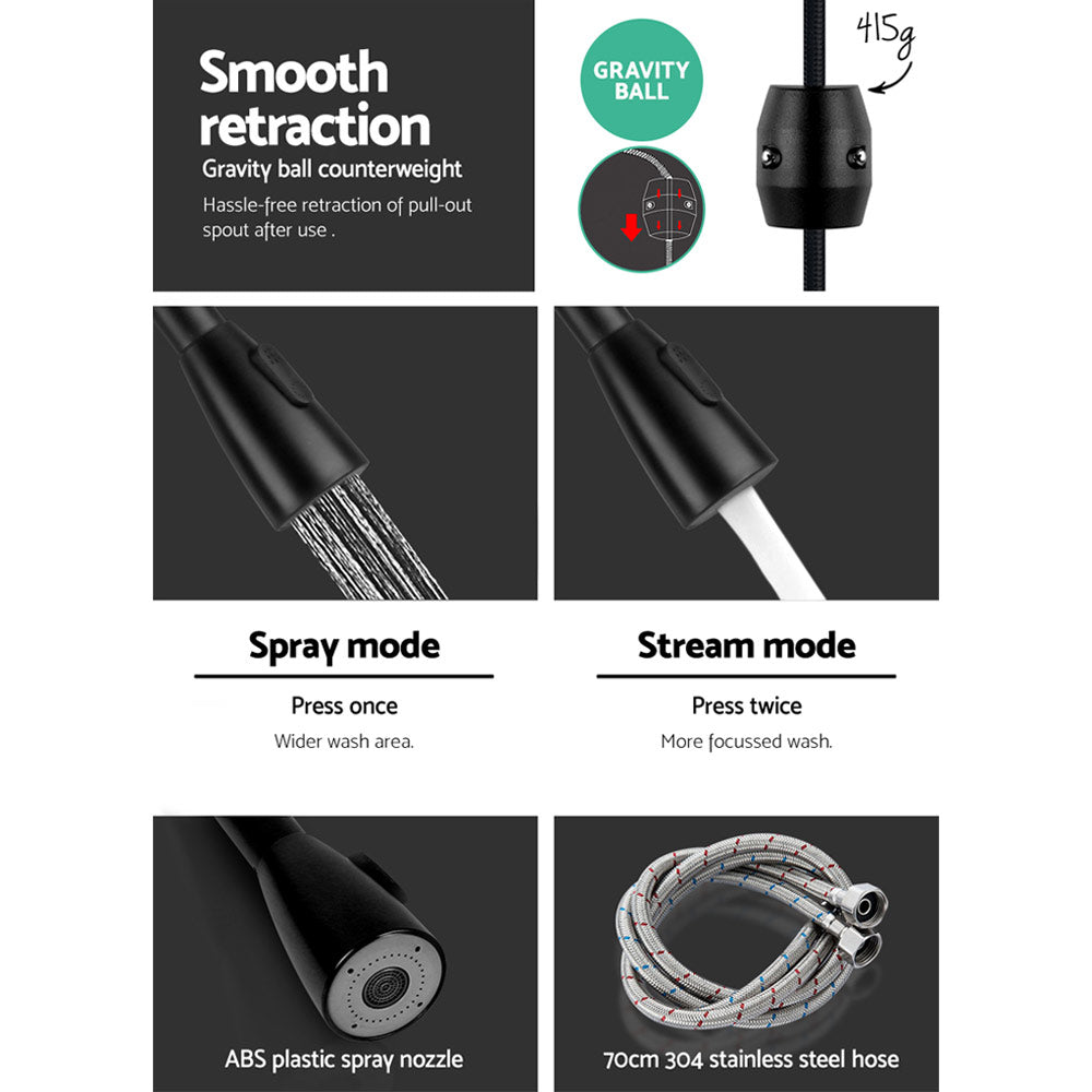 Cefito Kitchen Mixer Tap Pull Out 2 Mode Sink Faucet Basin Laundry Black-Furniture > Bathroom > Tap & Sink Accessories-PEROZ Accessories