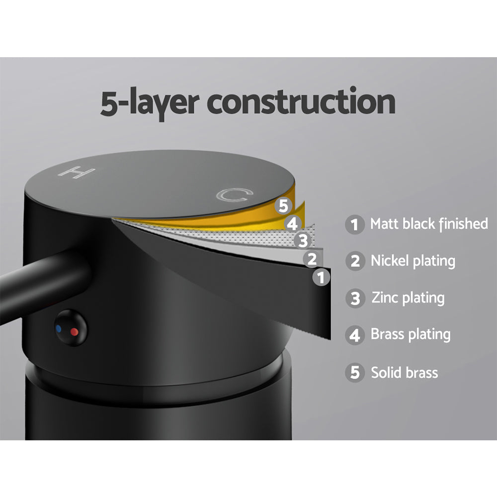 Cefito Basin Mixer Wall Tap Round Brass Faucet Shower Bathtub Black-Home & Garden > Bathroom Accessories > Shower Accessories-PEROZ Accessories