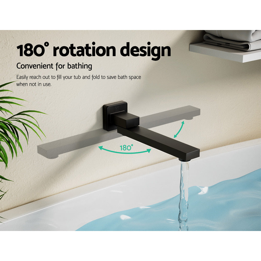Cefito Bathroom Mixer Spout Wall Bath Tap Square Swivel Bathtub Black-Furniture > Bathroom > Tap & Sink Accessories-PEROZ Accessories