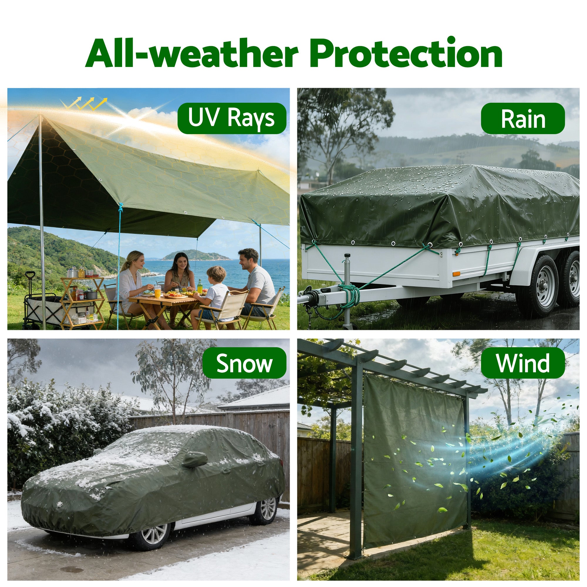 Instahut 3x4m Tarp Tarpaulin 600GSM Camping Canvas Heavy Duty Water Resistant-Outdoor Recreation > Camping > Caravan Accessories-PEROZ Accessories
