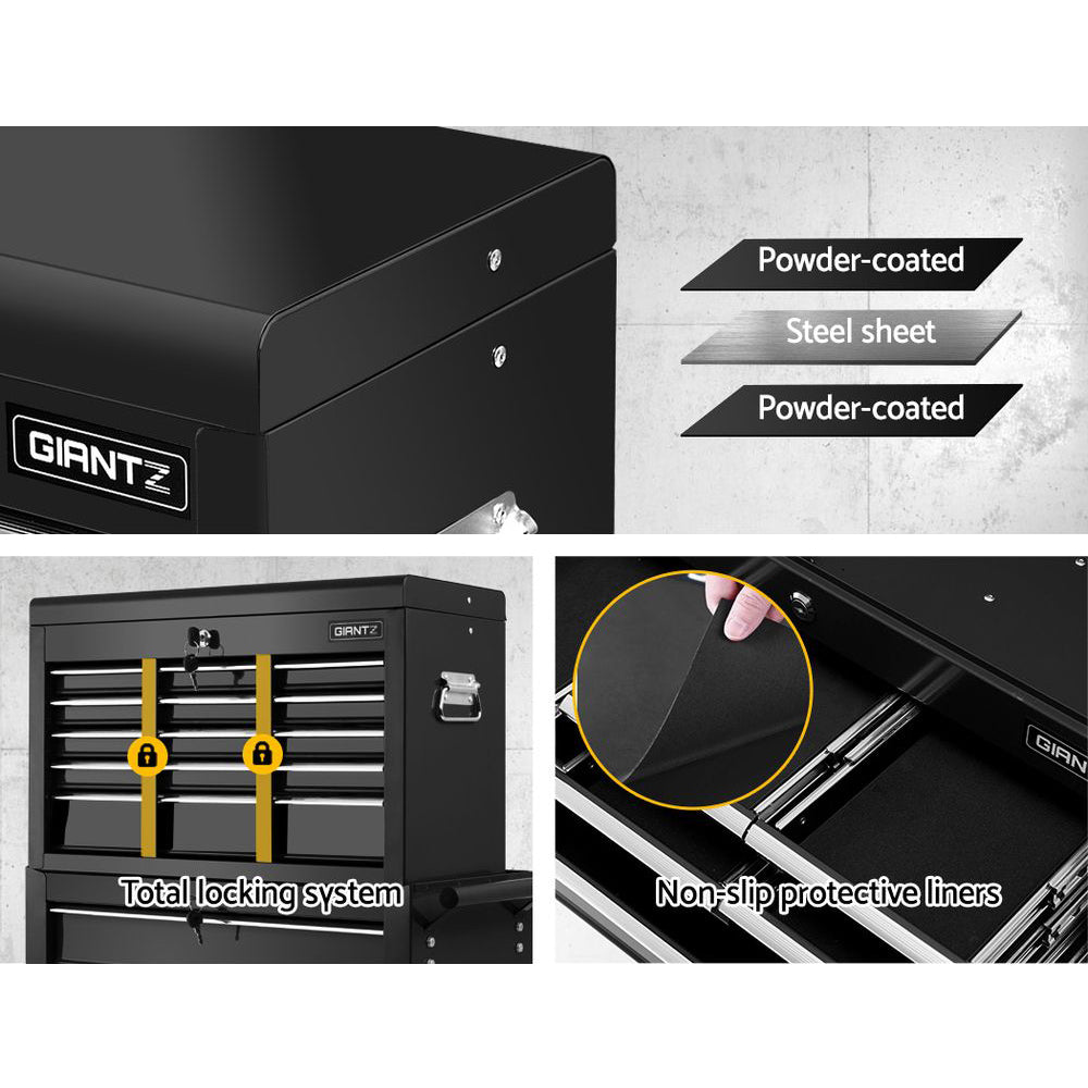 Giantz 16 Drawer Tool Box Cabinet Chest Trolley Toolbox Garage Storage Black-Tools > Tools Storage > Tool Cabinets-PEROZ Accessories