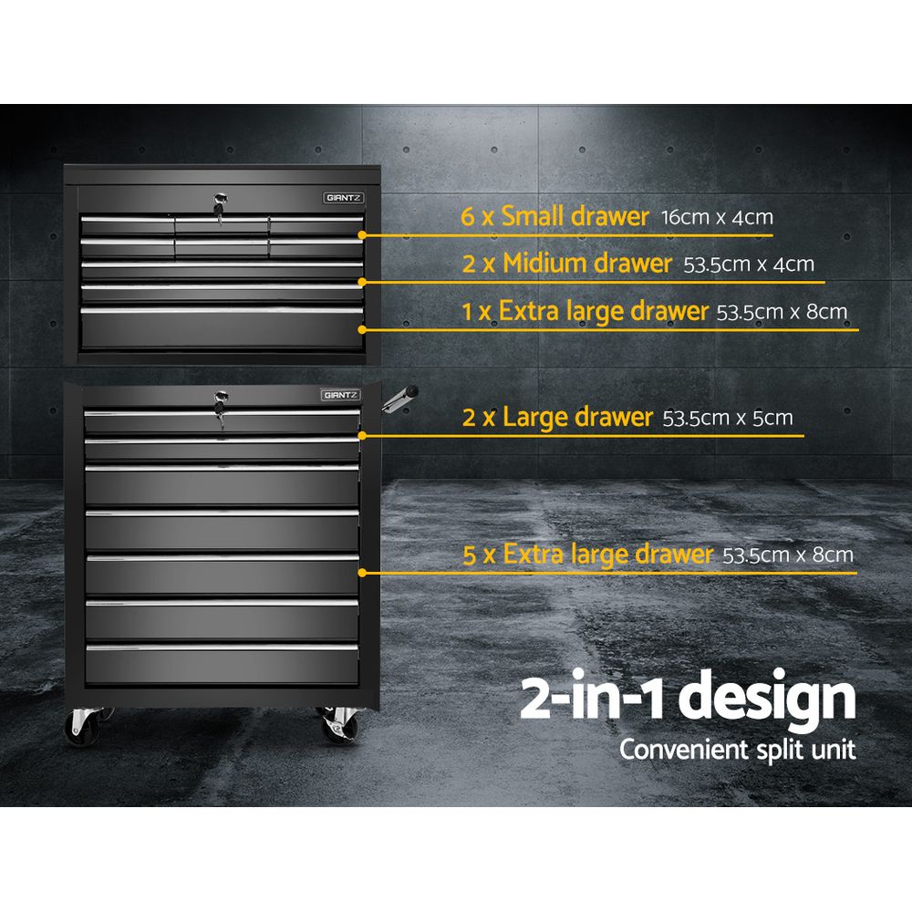 Giantz 16 Drawer Tool Box Cabinet Chest Trolley Toolbox Garage Storage Black-Tools > Tools Storage > Tool Cabinets-PEROZ Accessories