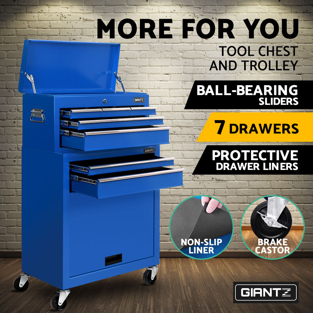 Giantz 7 Drawer Tool Box Cabinet Chest Trolley Toolbox Garage Storage Blue-Tools > Tools Storage > Tool Cabinets-PEROZ Accessories