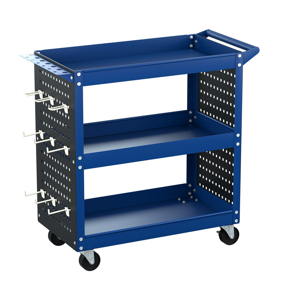Giantz 3-Tier Tool Cart Storage Trolley Workshop Garage Pegboard Hooks Blue-Tools > Tools Storage > Utility Trolleys-PEROZ Accessories