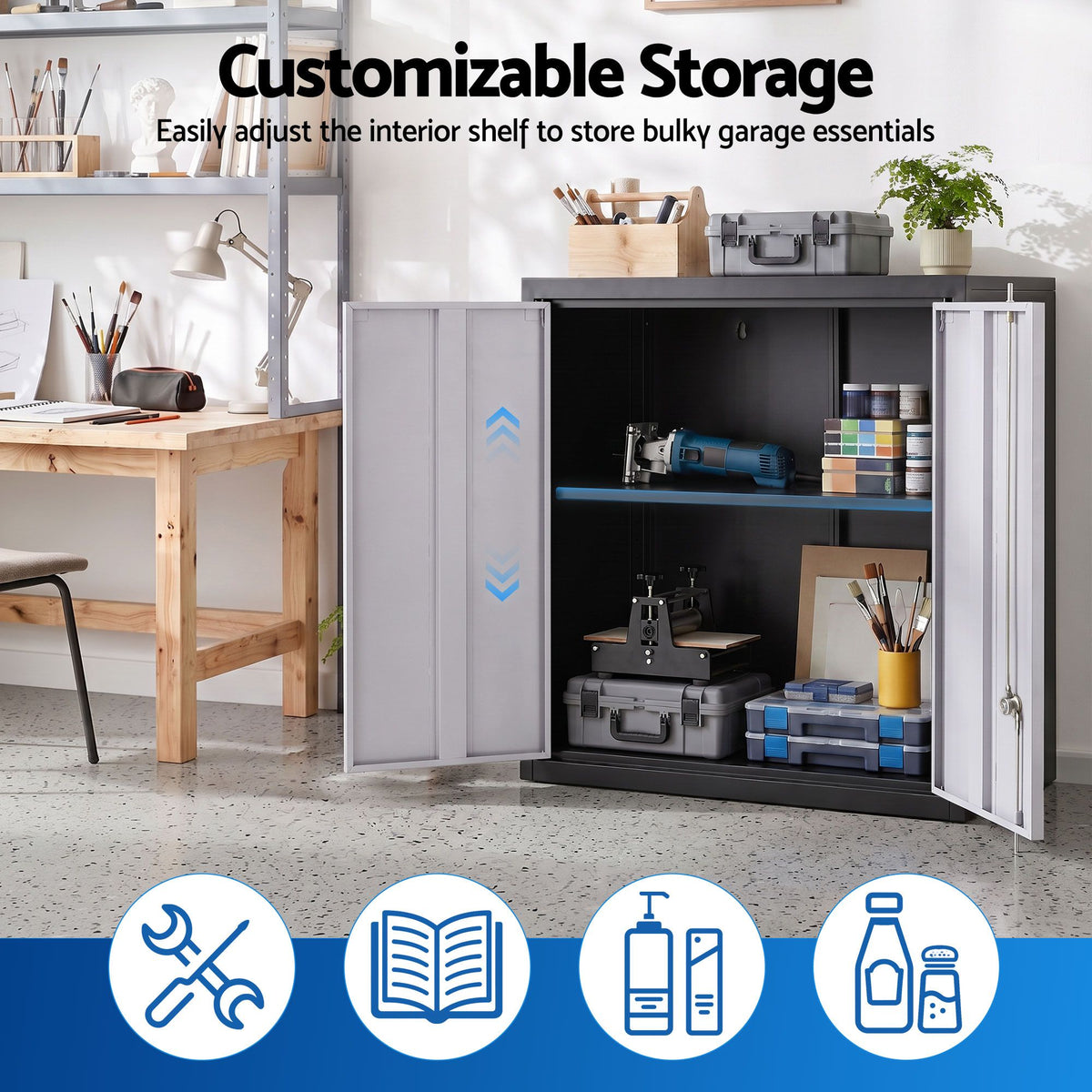 Giantz Steel Tool Cabinet Wall Mount Adjustable Shelf Garage Storage Lockable Black Grey-Home & Garden > Storage > Storage Cabinets & Lockers-PEROZ Accessories