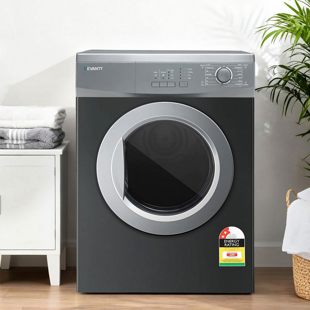 Devanti 7kg Tumble Dryer Vented 15 Auto Programs - Grey-Appliances > Washers, Dryers & Irons > Dryers-PEROZ Accessories
