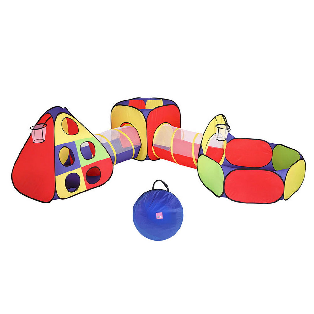 Keezi Kids Play Tent Pop Up Teepee Playhouse Ball Pit Crawl Tunnel Basketball Hoop-Baby & Kids > Baby & Kid&