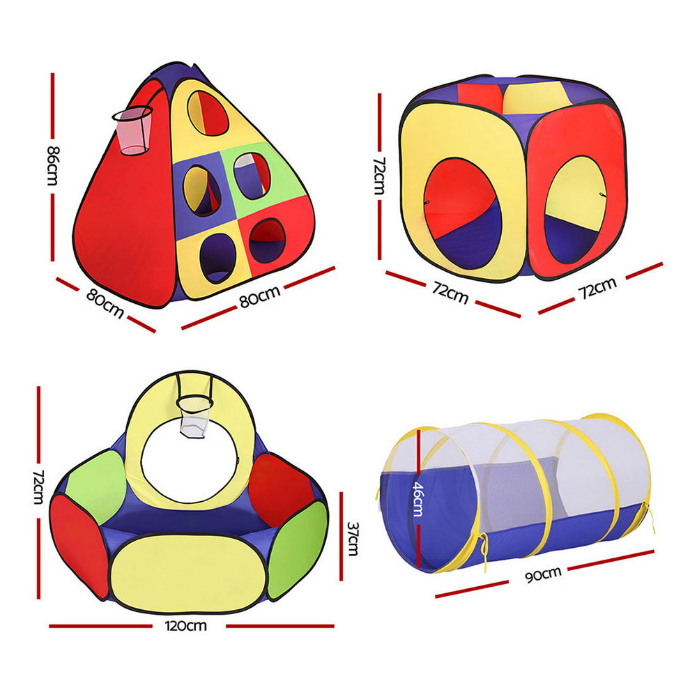 Keezi Kids Play Tent Pop Up Teepee Playhouse Ball Pit Crawl Tunnel Basketball Hoop-Baby & Kids > Baby & Kid&