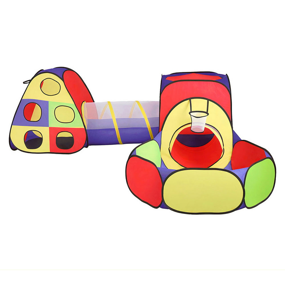 Keezi Kids Play Tent Pop Up Teepee Playhouse Ball Pit Crawl Tunnel Basketball Hoop-Baby & Kids > Baby & Kid&