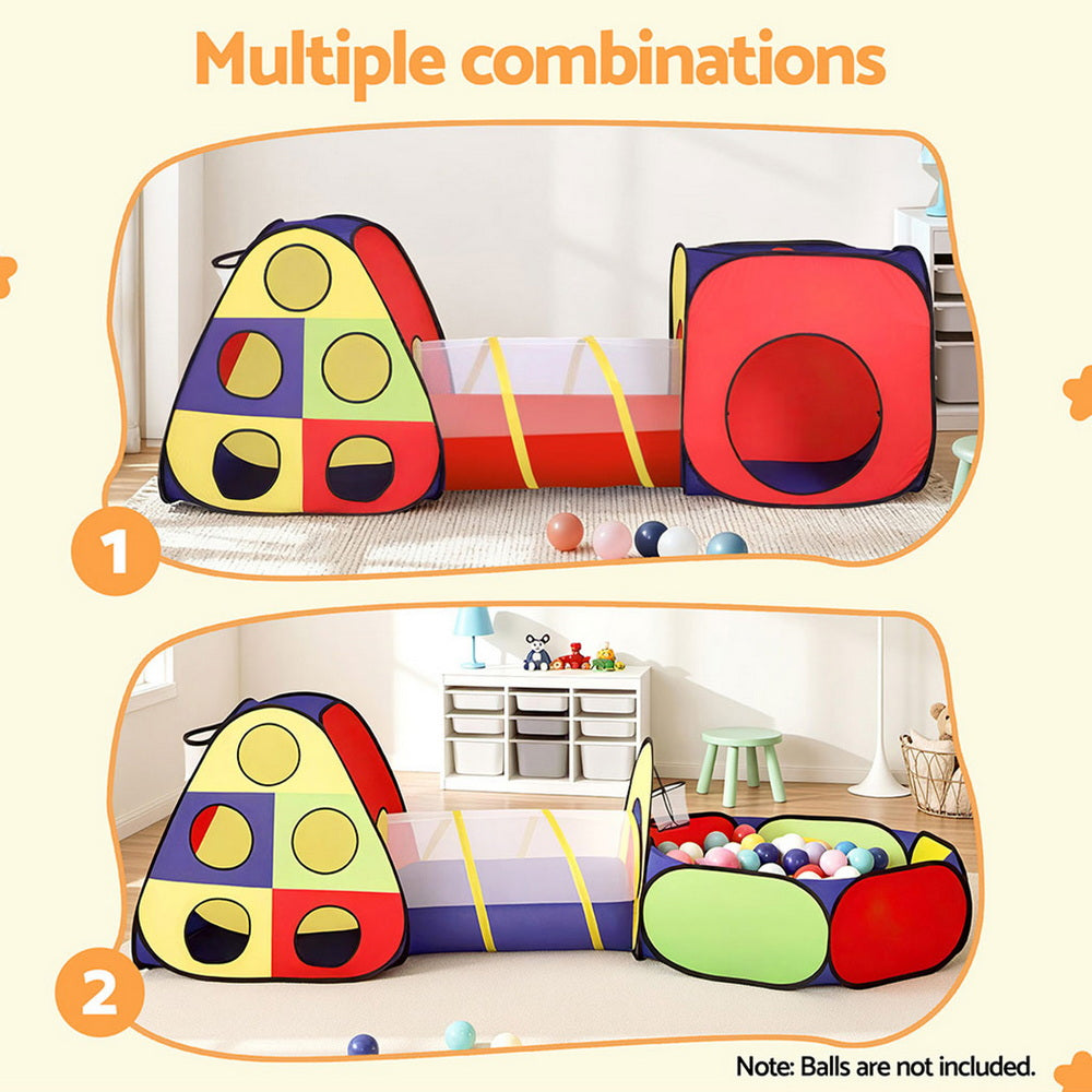 Keezi Kids Play Tent Pop Up Teepee Playhouse Ball Pit Crawl Tunnel Basketball Hoop-Baby & Kids > Baby & Kid&