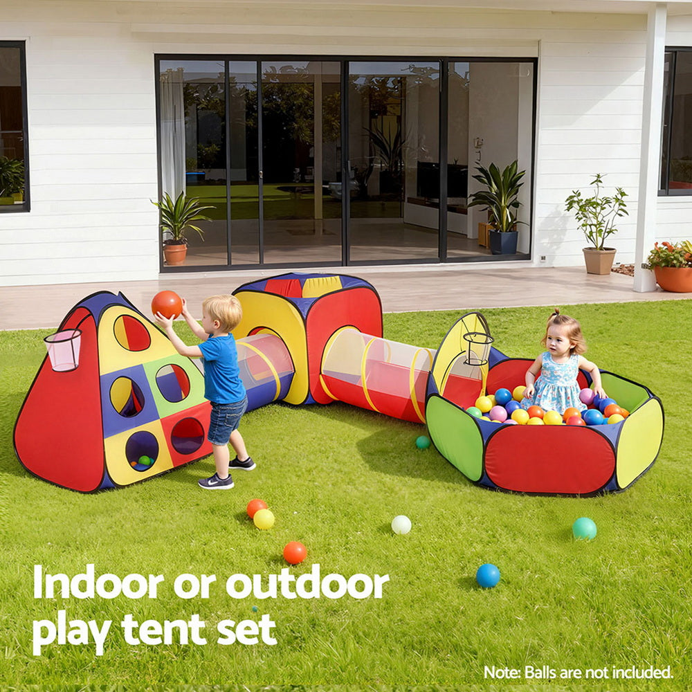 Keezi Kids Play Tent Pop Up Teepee Playhouse Ball Pit Crawl Tunnel Basketball Hoop-Baby & Kids > Baby & Kid&