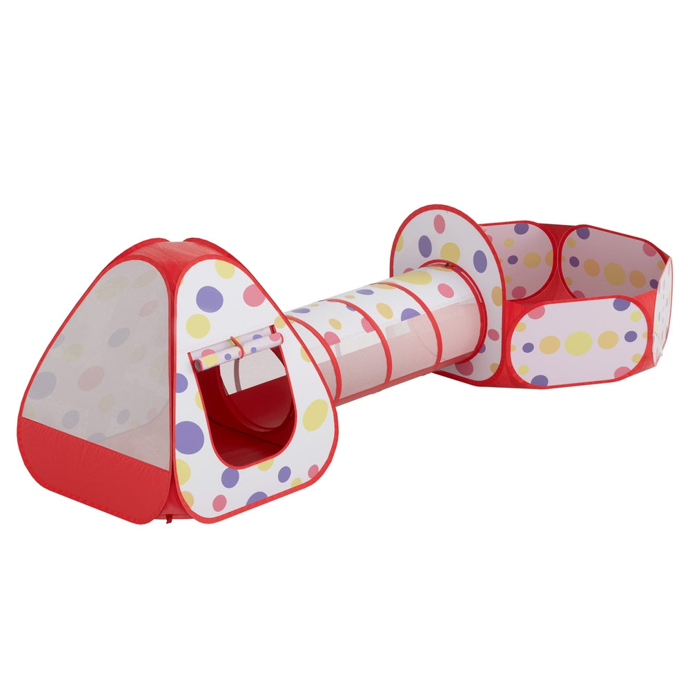 Keezi Kids Playhouse Play Tent Pop Up Teepee Ball Pit Tunnel Basketball Hoop Red-Baby & Kids > Baby & Kid&