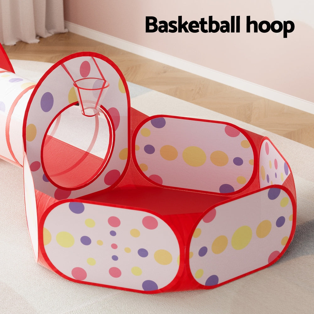 Keezi Kids Playhouse Play Tent Pop Up Teepee Ball Pit Tunnel Basketball Hoop Red-Baby & Kids > Baby & Kid&