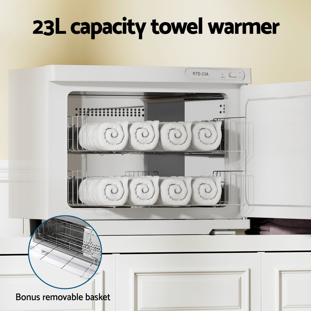 Devanti 23L Towel Warmer UV Sterilizer Heater Cabinet Beauty SPA Salon White-Tools > Tools Storage-PEROZ Accessories