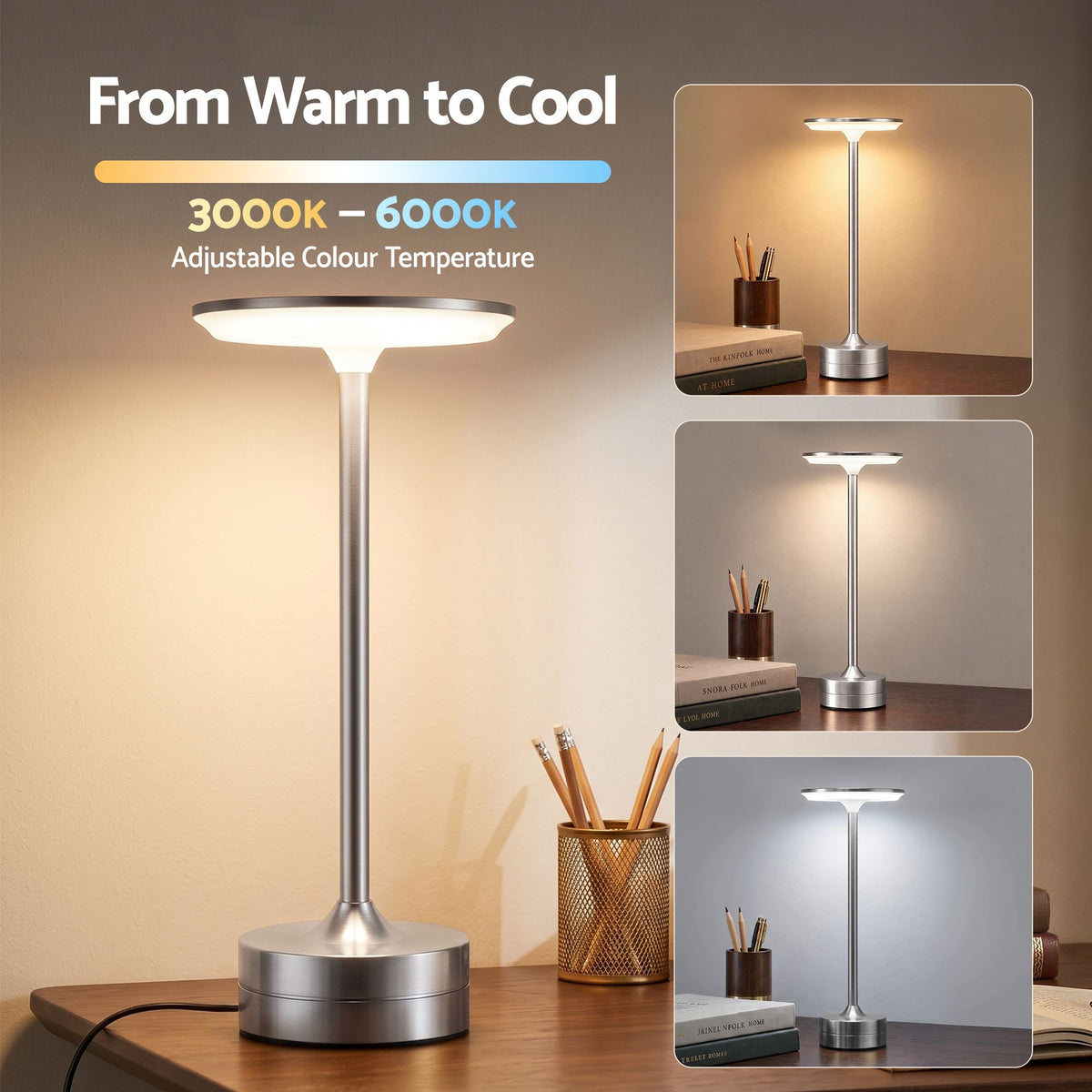 Artiss Silver Touch Table Lamp, Warm to Cool White LED, Dimmable 3000-6000K 24 LEDs, Type-C-Home & Garden > Lighting > Table Lamps-PEROZ Accessories