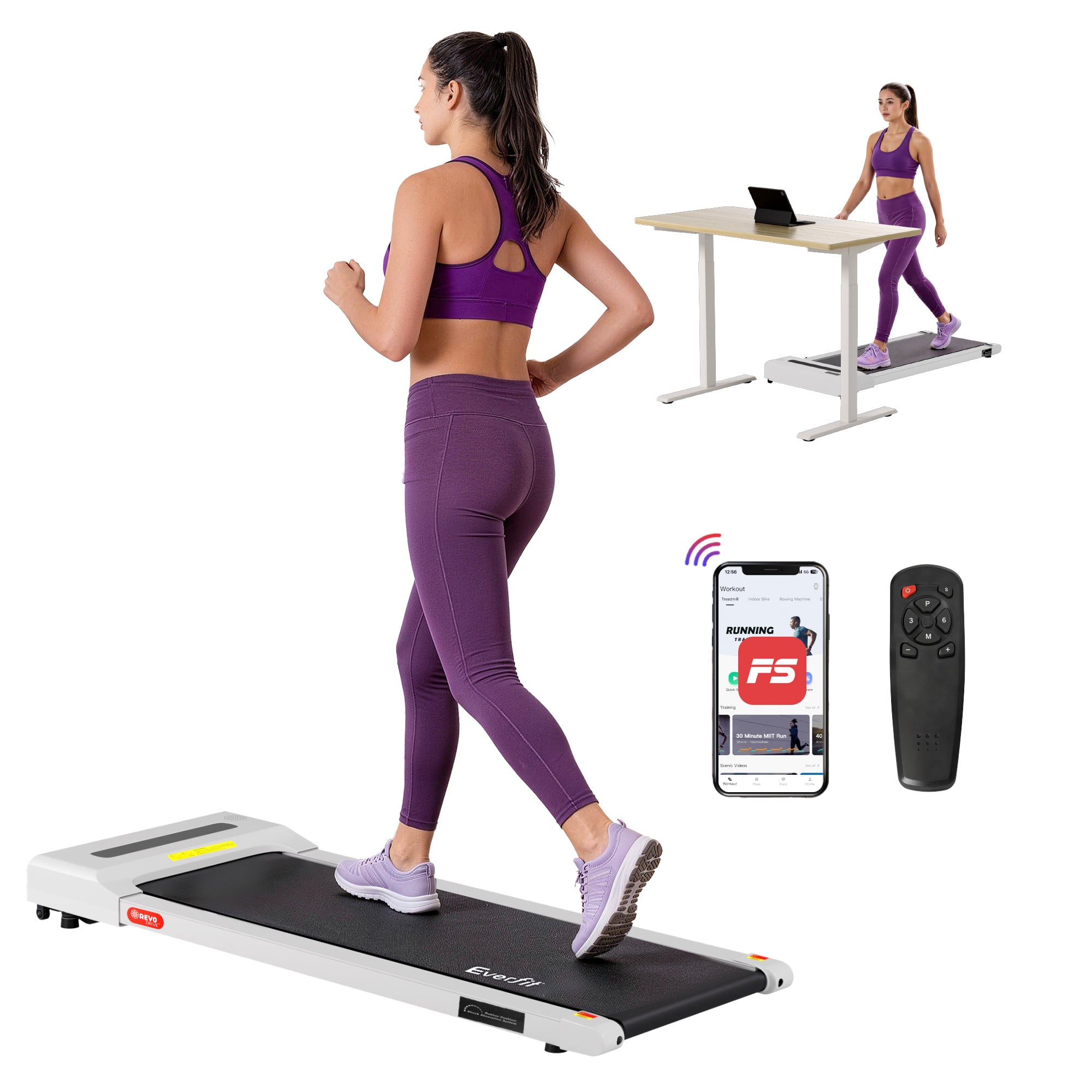 Everfit Treadmill Electric Walking Pad Under Desk Home Gym Fitness 360mm White-Walking Pad-PEROZ Accessories