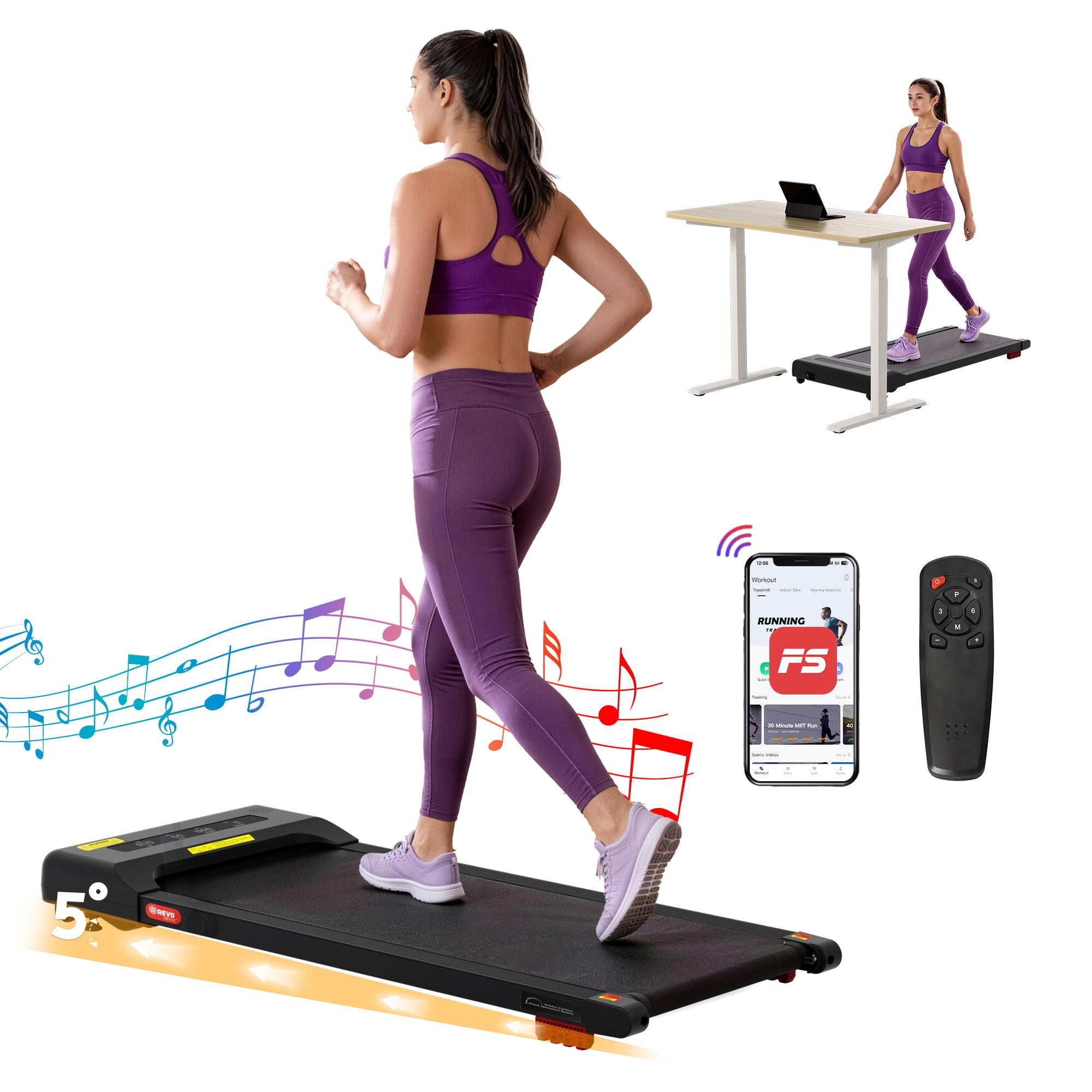 Everfit Treadmill Electric Walking Pad Incline Under Desk Home Gym 380mm Black-Sports & Fitness > Exercise, Gym & Fitness > Treadmills-PEROZ Accessories
