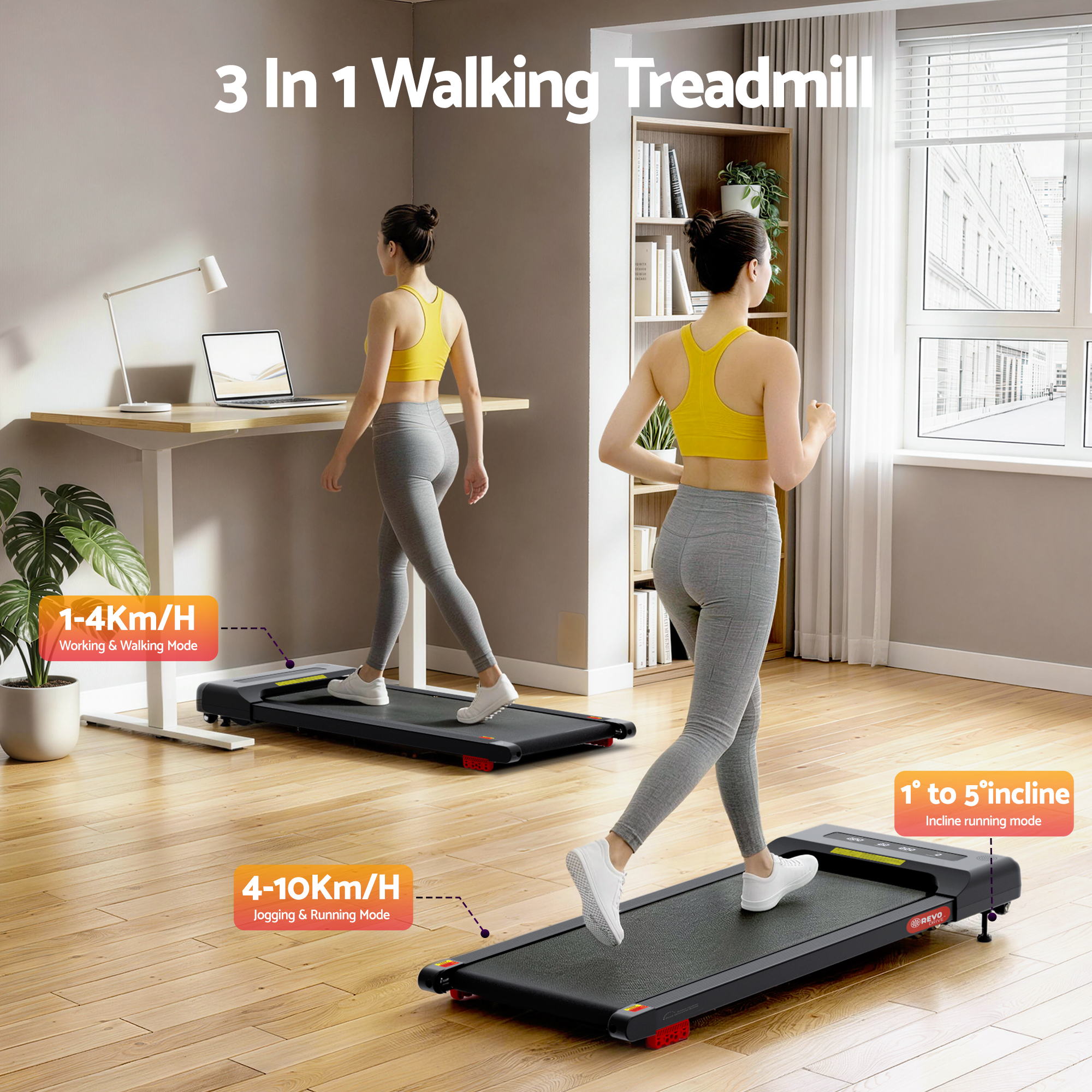 Everfit Treadmill Electric Walking Pad Incline Under Desk Home Gym 380mm Black-Sports & Fitness > Exercise, Gym & Fitness > Treadmills-PEROZ Accessories