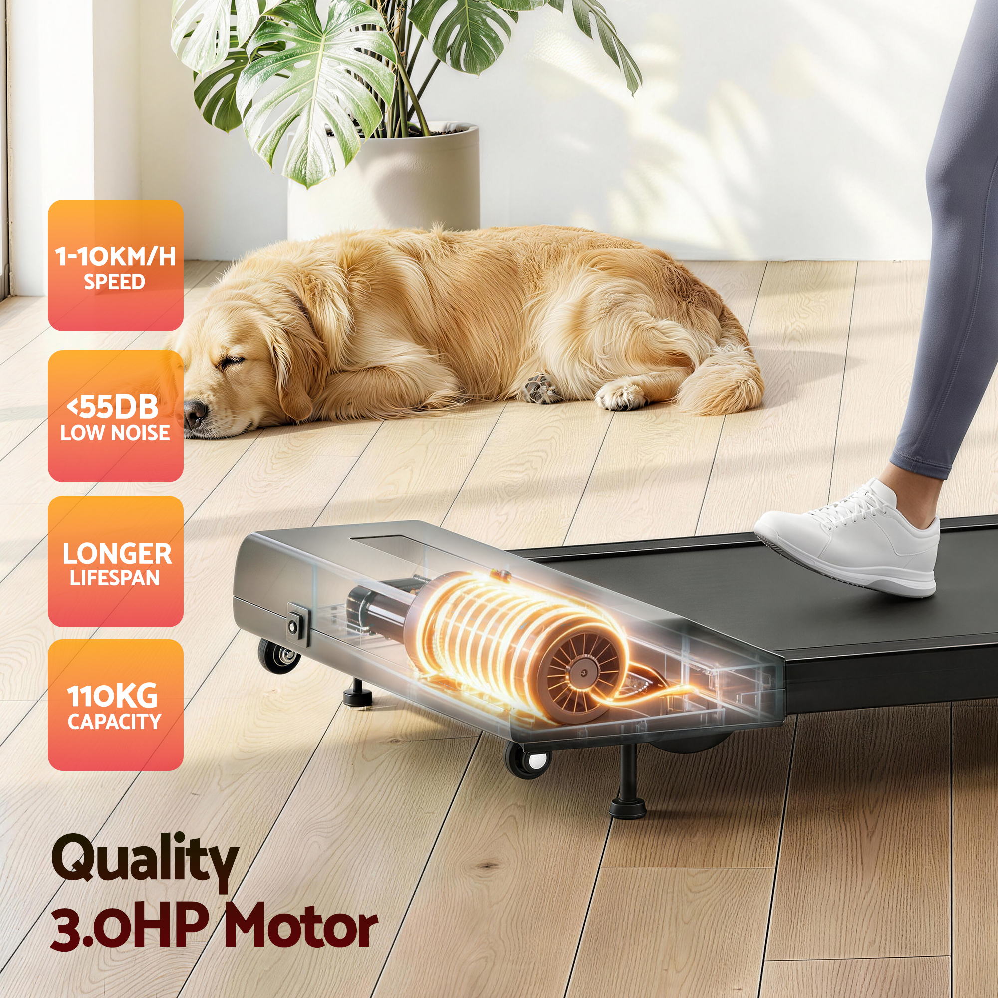 Everfit Treadmill Electric Walking Pad Incline Under Desk Home Gym 380mm Black-Sports & Fitness > Exercise, Gym & Fitness > Treadmills-PEROZ Accessories