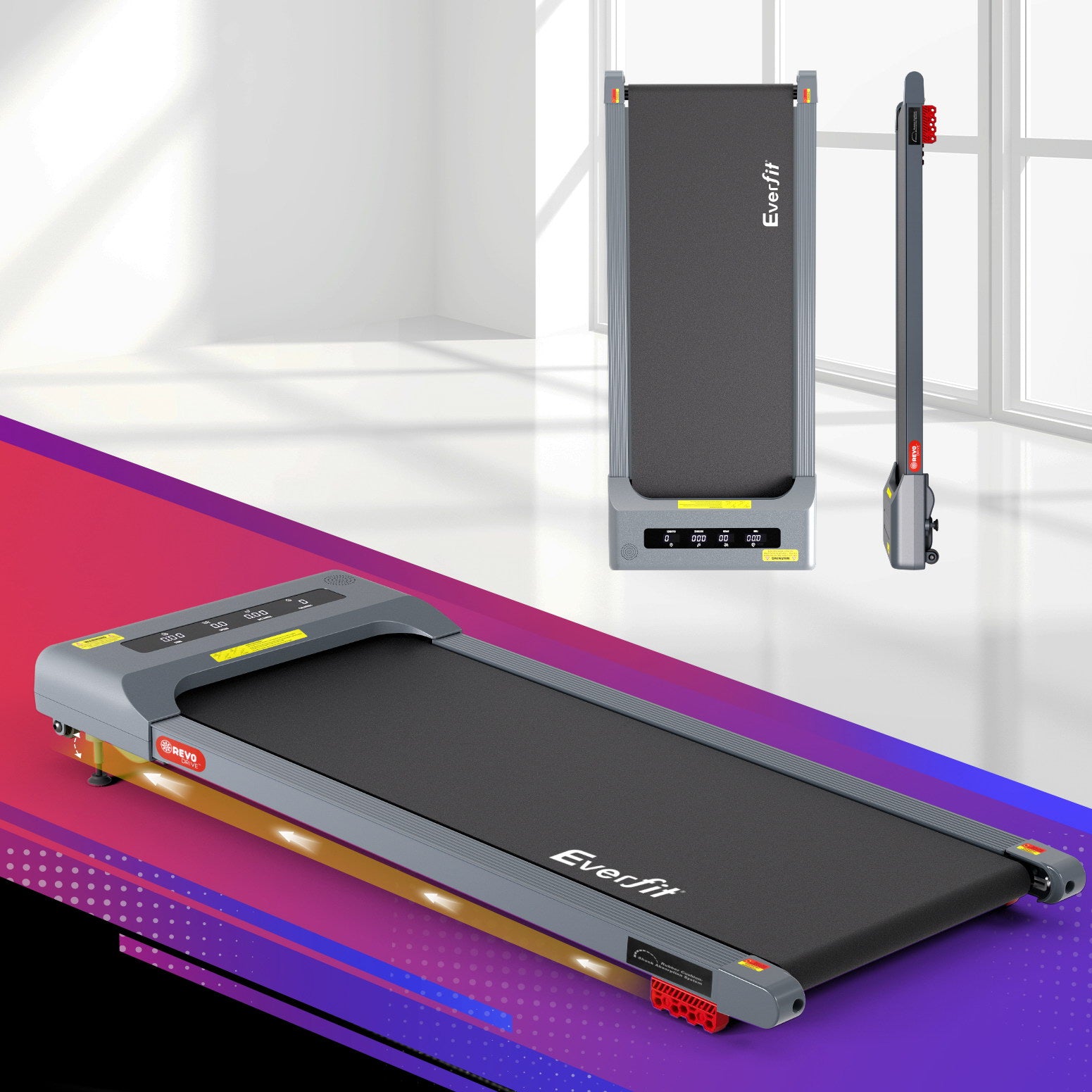 Everfit Treadmill Electric Walking Pad Incline Under Desk Home Gym 380mm Grey-Sports & Fitness > Exercise, Gym & Fitness > Treadmills-PEROZ Accessories