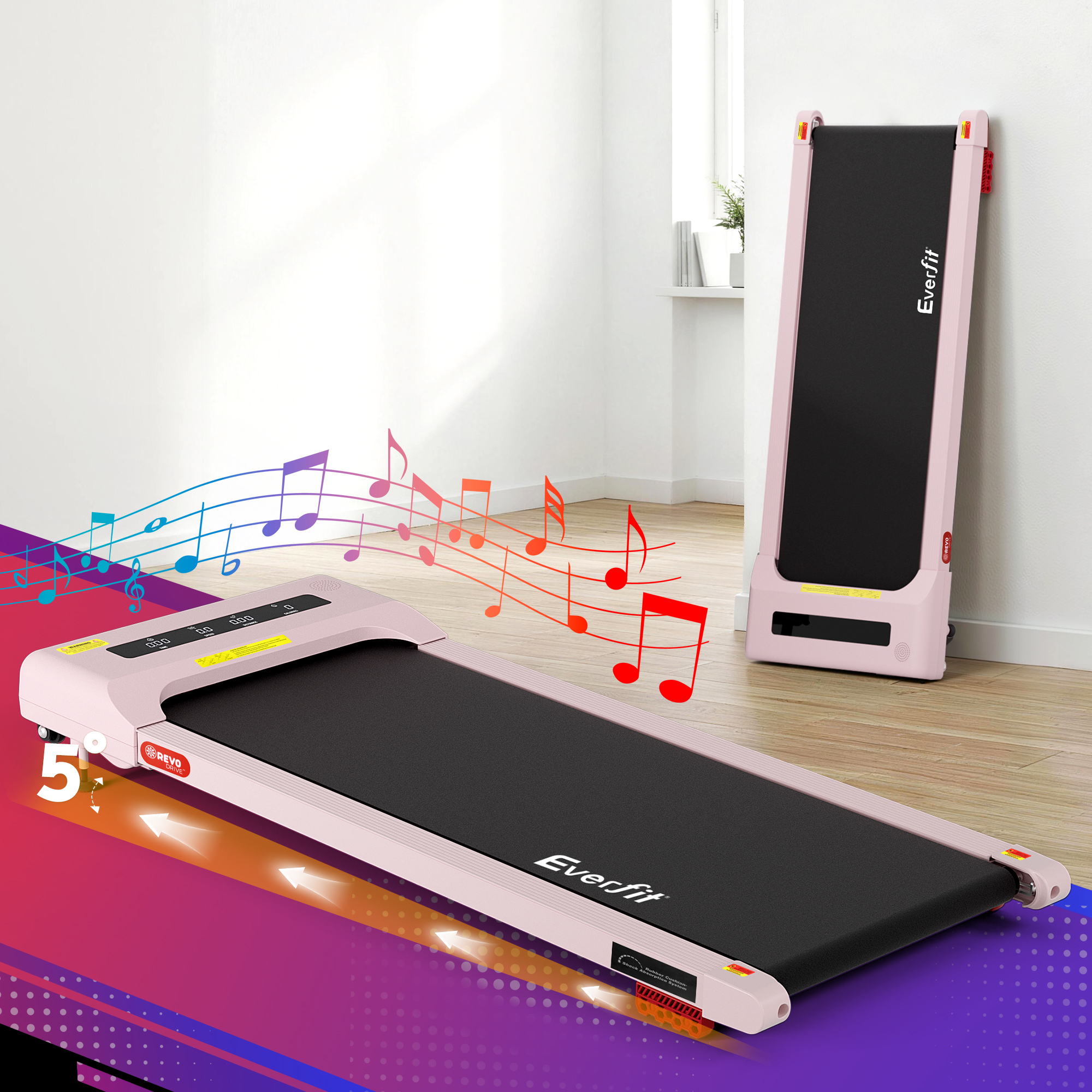 Everfit Treadmill Electric Walking Pad Incline Under Desk Home Gym 380mm Pink-Sports & Fitness > Exercise, Gym & Fitness > Treadmills-PEROZ Accessories
