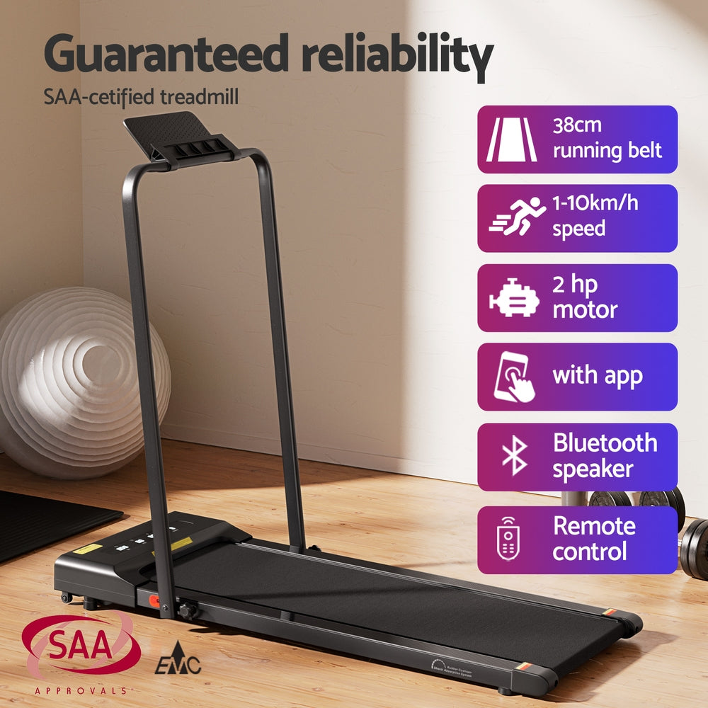 Everfit Treadmill Electric Walking Pad Under Desk Home Gym Fitness 380mm Black-Sports & Fitness > Exercise, Gym & Fitness > Treadmills-PEROZ Accessories