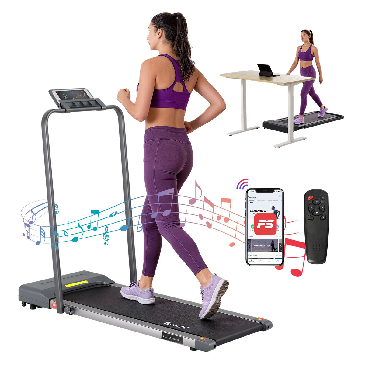 Everfit 2 in 1 Treadmill Electric Walking Pad Under Desk Home Gym Fitness 380mm Grey-Walking Pad-PEROZ Accessories