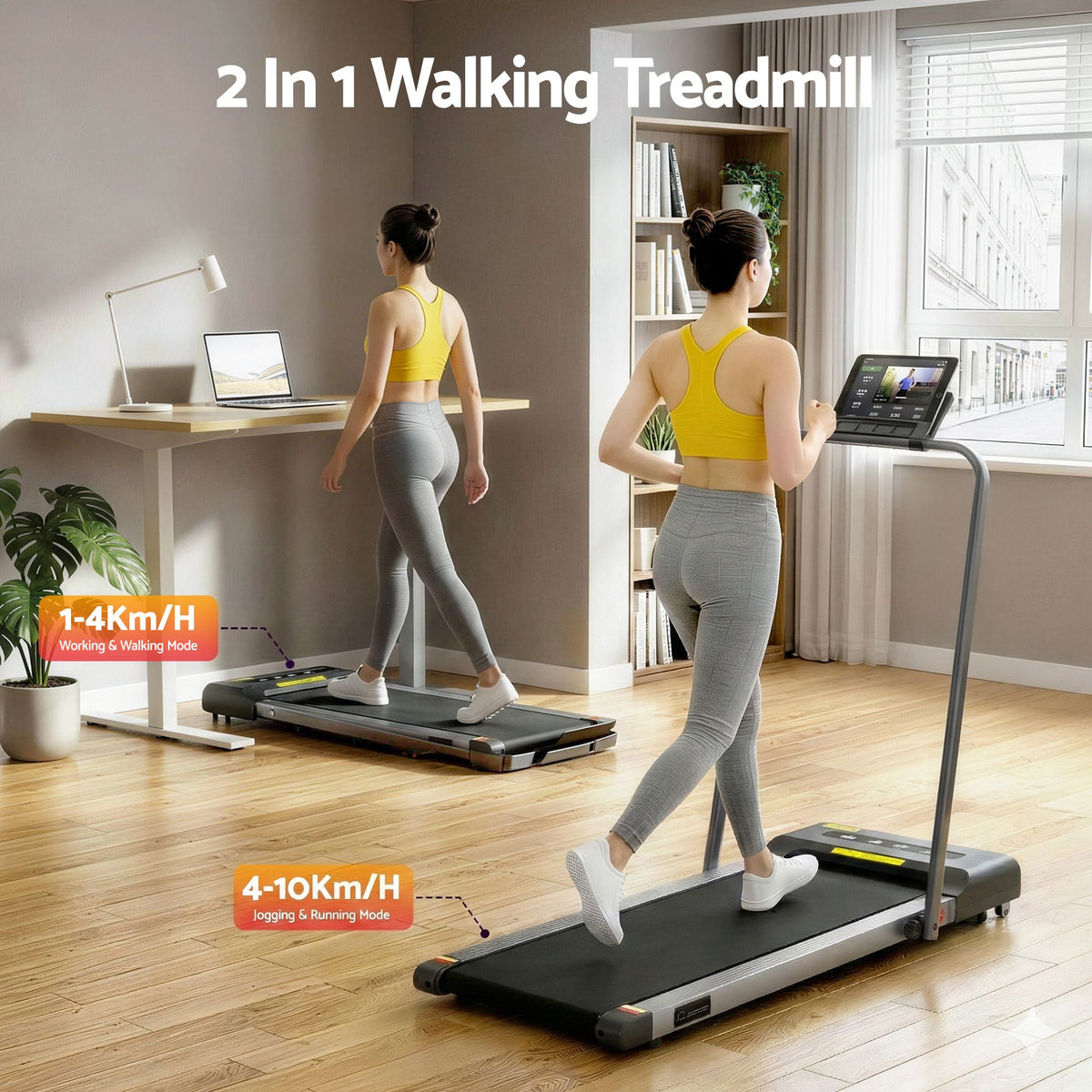 Everfit 2 in 1 Treadmill Electric Walking Pad Under Desk Home Gym Fitness 380mm Grey-Walking Pad-PEROZ Accessories
