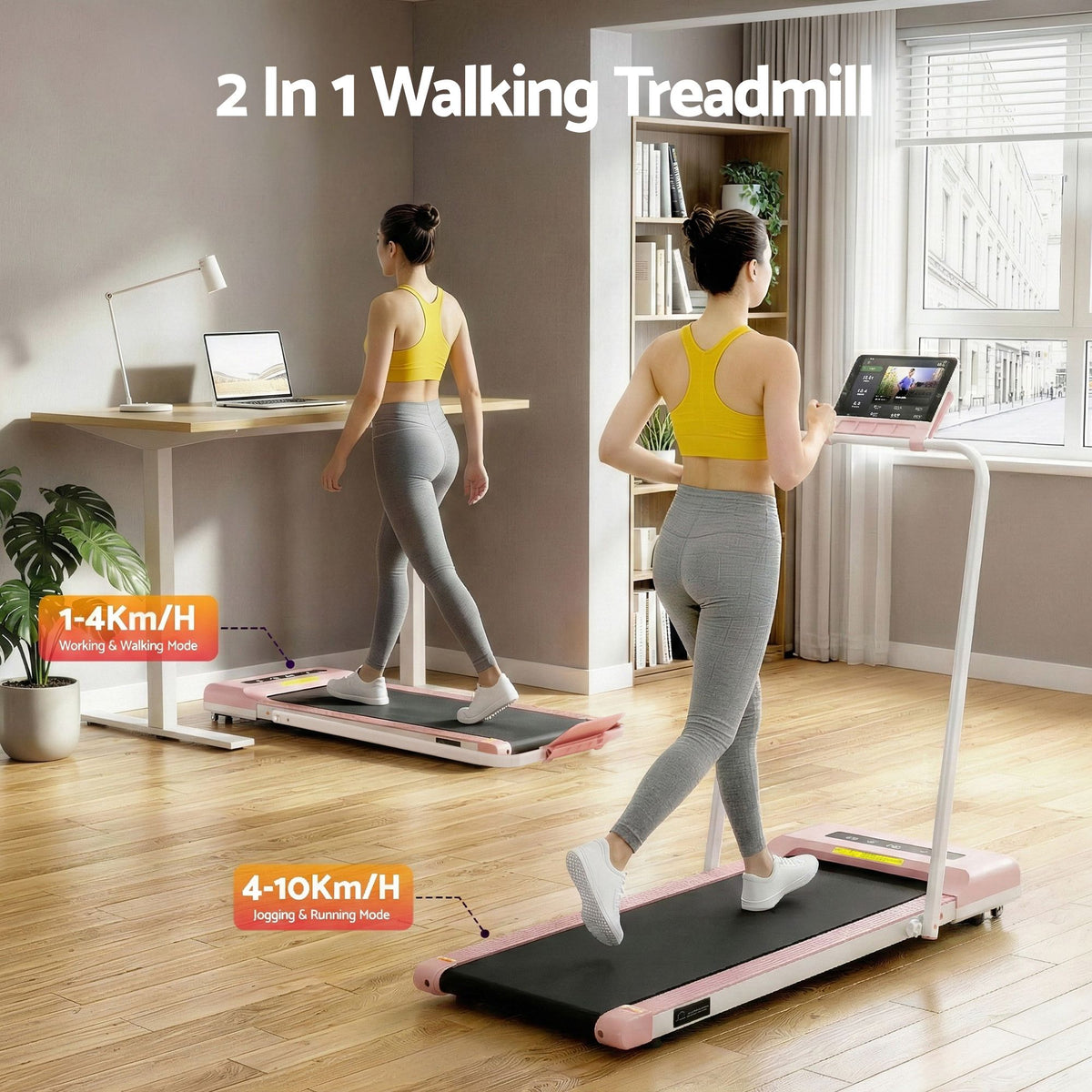 Everfit 2 in 1 Treadmill Electric Walking Pad Under Desk Home Gym Fitness 380mm Pink-Walking Pad-PEROZ Accessories