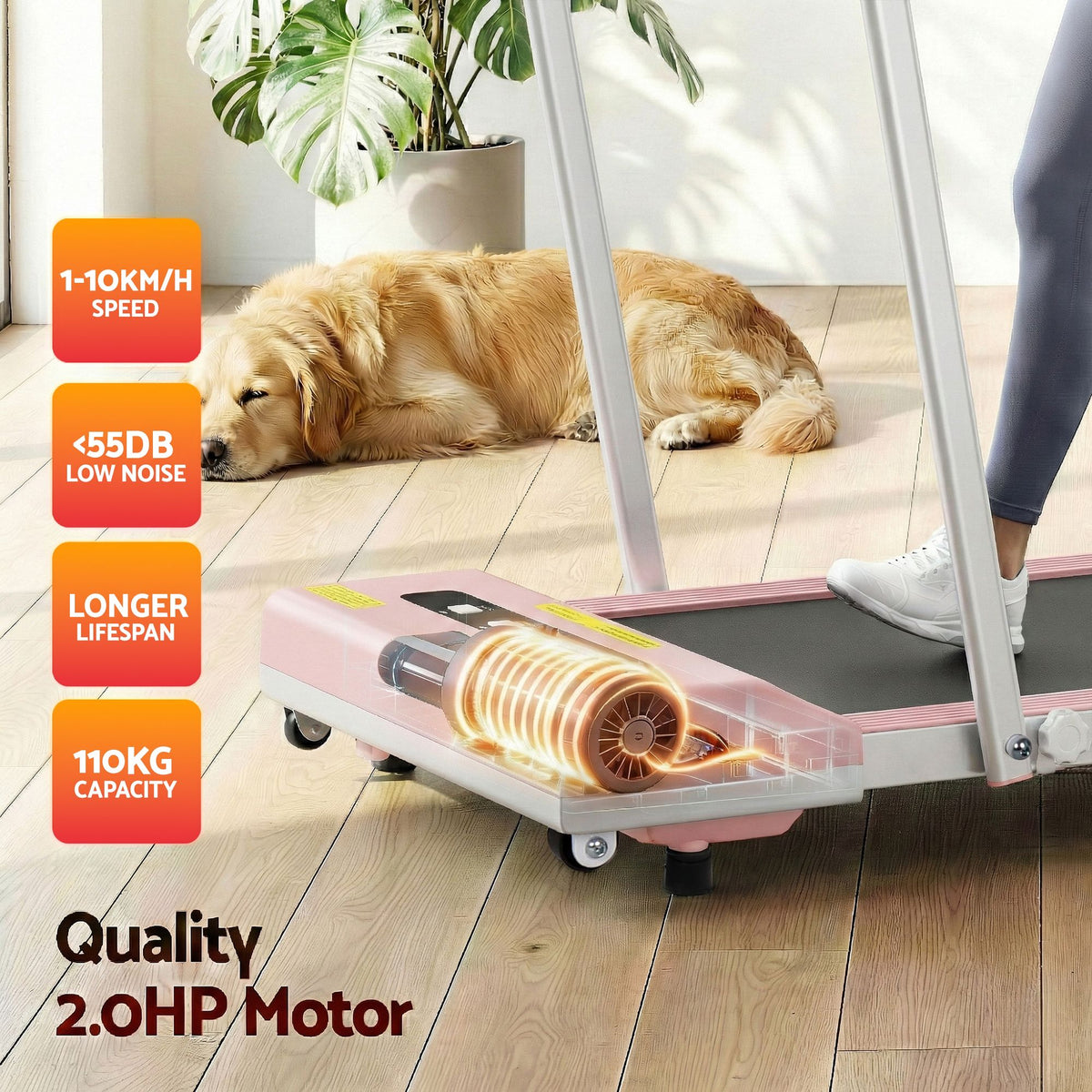 Everfit 2 in 1 Treadmill Electric Walking Pad Under Desk Home Gym Fitness 380mm Pink-Walking Pad-PEROZ Accessories