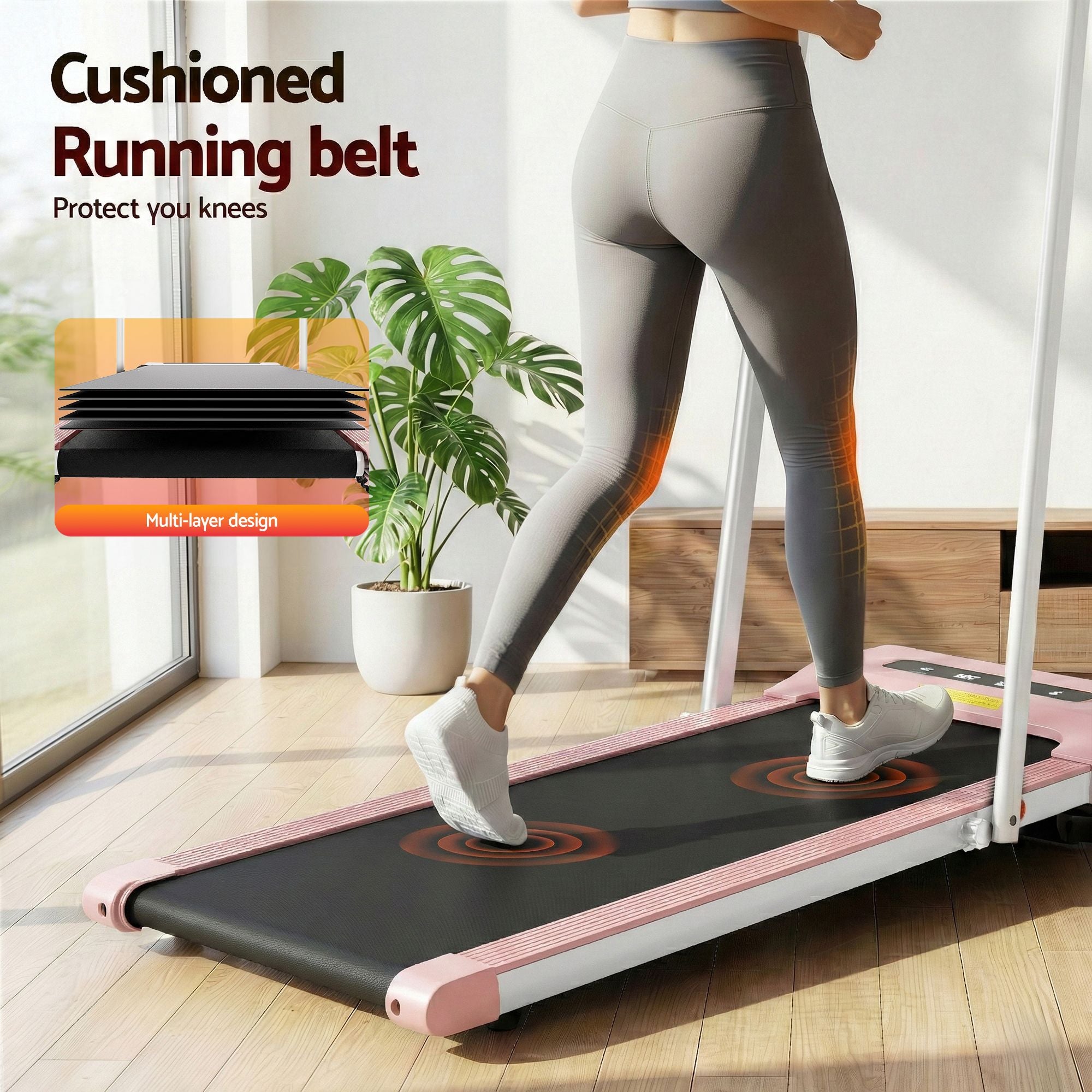 Everfit 2 in 1 Treadmill Electric Walking Pad Under Desk Home Gym Fitness 380mm Pink-Walking Pad-PEROZ Accessories