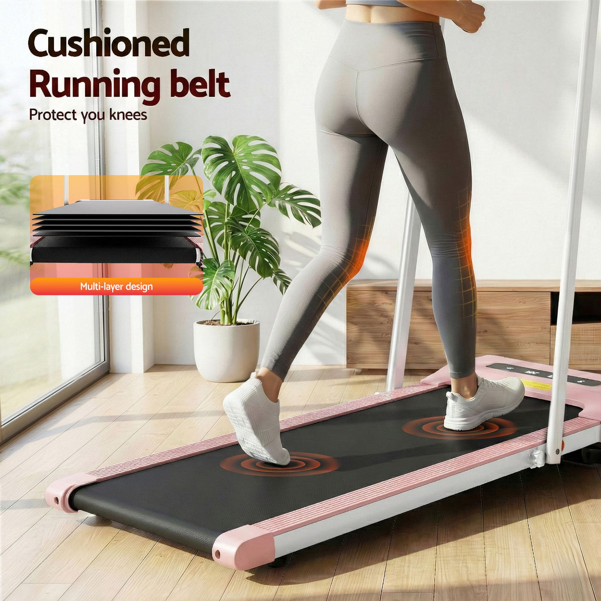 Everfit 2 in 1 Treadmill Electric Walking Pad Under Desk Home Gym Fitness 380mm Pink-Walking Pad-PEROZ Accessories