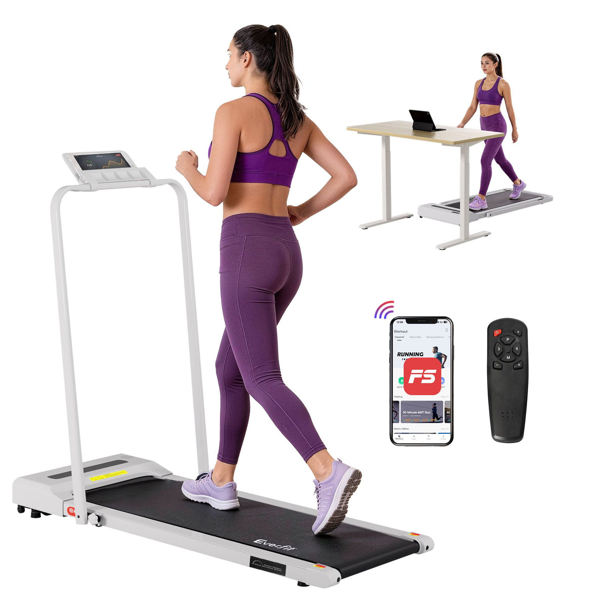 Everfit 2 in 1 Treadmill Electric Walking Pad Under Desk Home Gym Fitness 380mm White-Walking Pad-PEROZ Accessories
