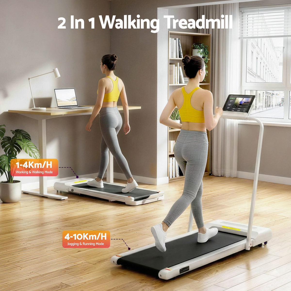 Everfit 2 in 1 Treadmill Electric Walking Pad Under Desk Home Gym Fitness 380mm White-Walking Pad-PEROZ Accessories