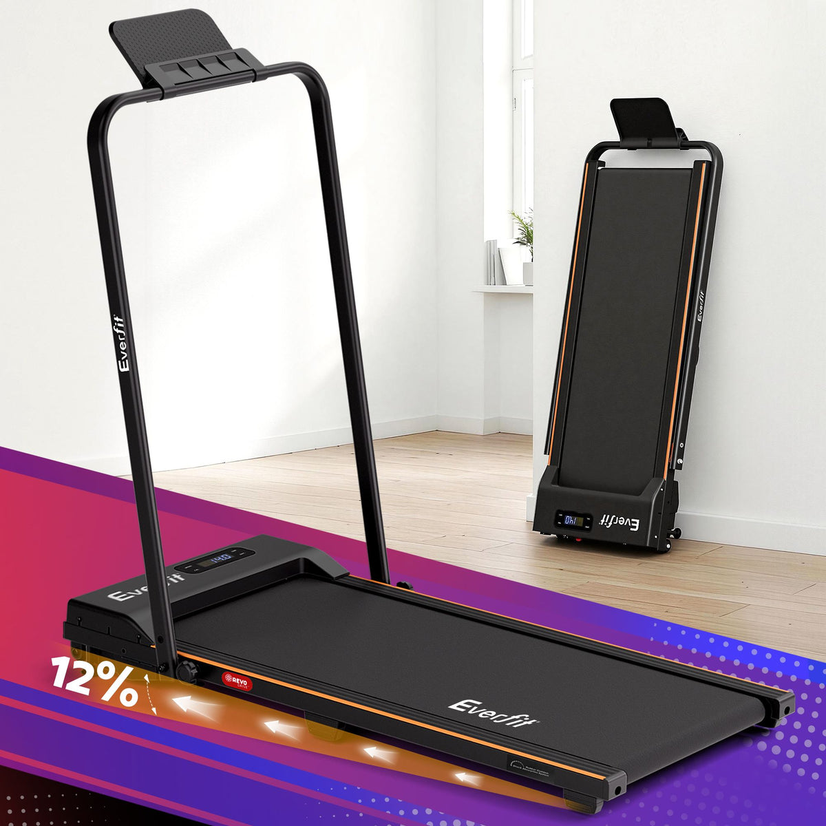 Everfit 3 in 1 Walking Pad Treadmill 12% Incline Foldable Under Desk Treadmills for Home Gym With 38cm Wide Belt Black-Sports & Fitness > Exercise, Gym & Fitness > Treadmills-PEROZ Accessories