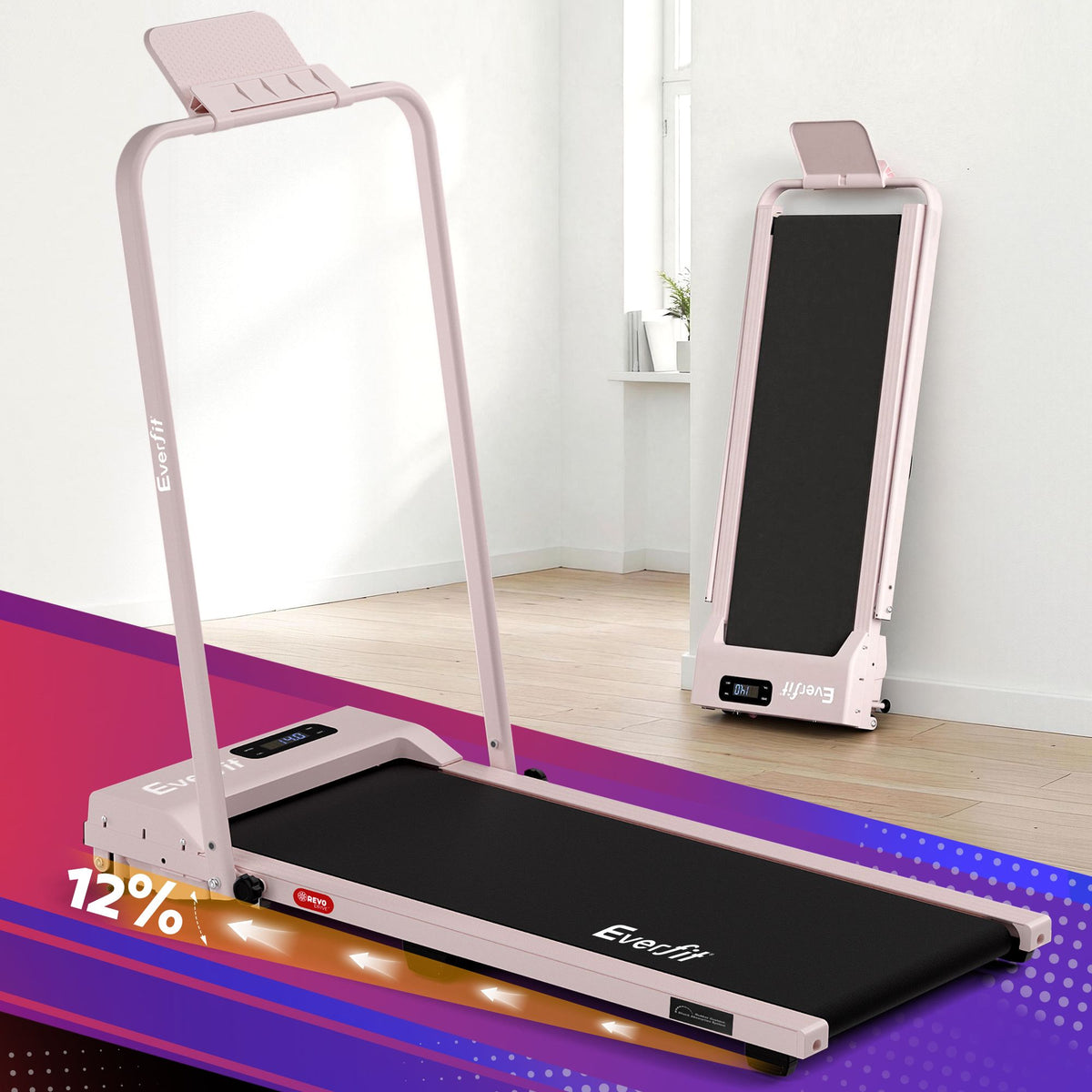 Everfit 3 in 1 Walking Pad Treadmill 12% Incline Foldable Under Desk Treadmills for Home Gym With 38cm Wide Belt Pink-Sports & Fitness > Exercise, Gym & Fitness > Treadmills-PEROZ Accessories