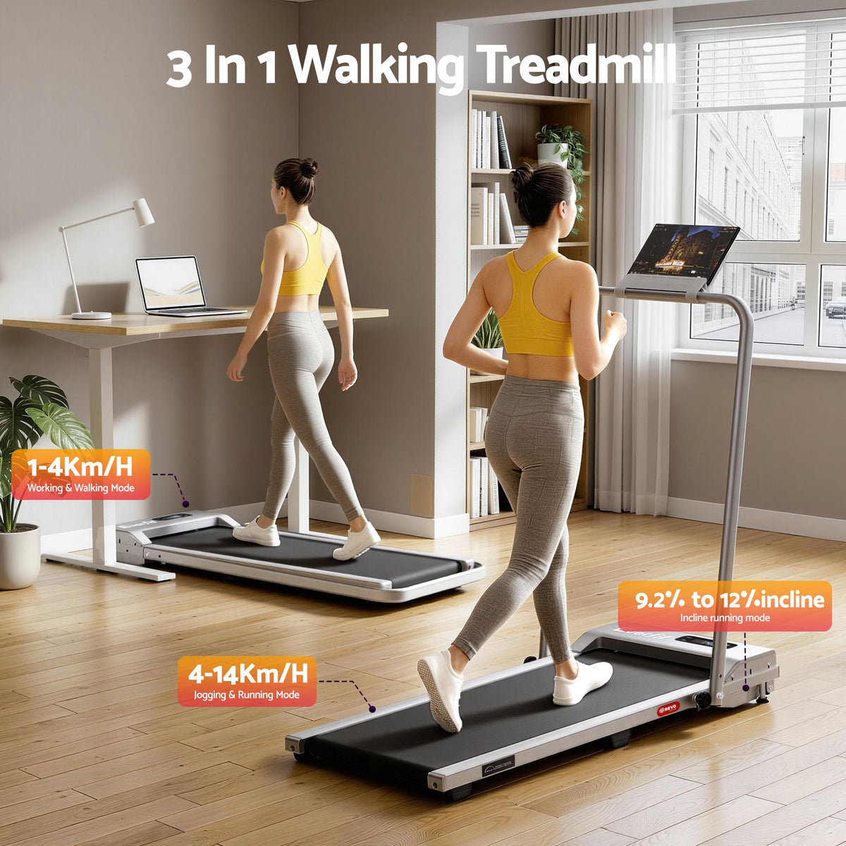 Everfit 3 in 1 Walking Pad Treadmill 12% Incline Foldable Under Desk Treadmills for Home Gym With 38cm Wide Belt Silver-Sports & Fitness > Exercise, Gym & Fitness > Treadmills-PEROZ Accessories