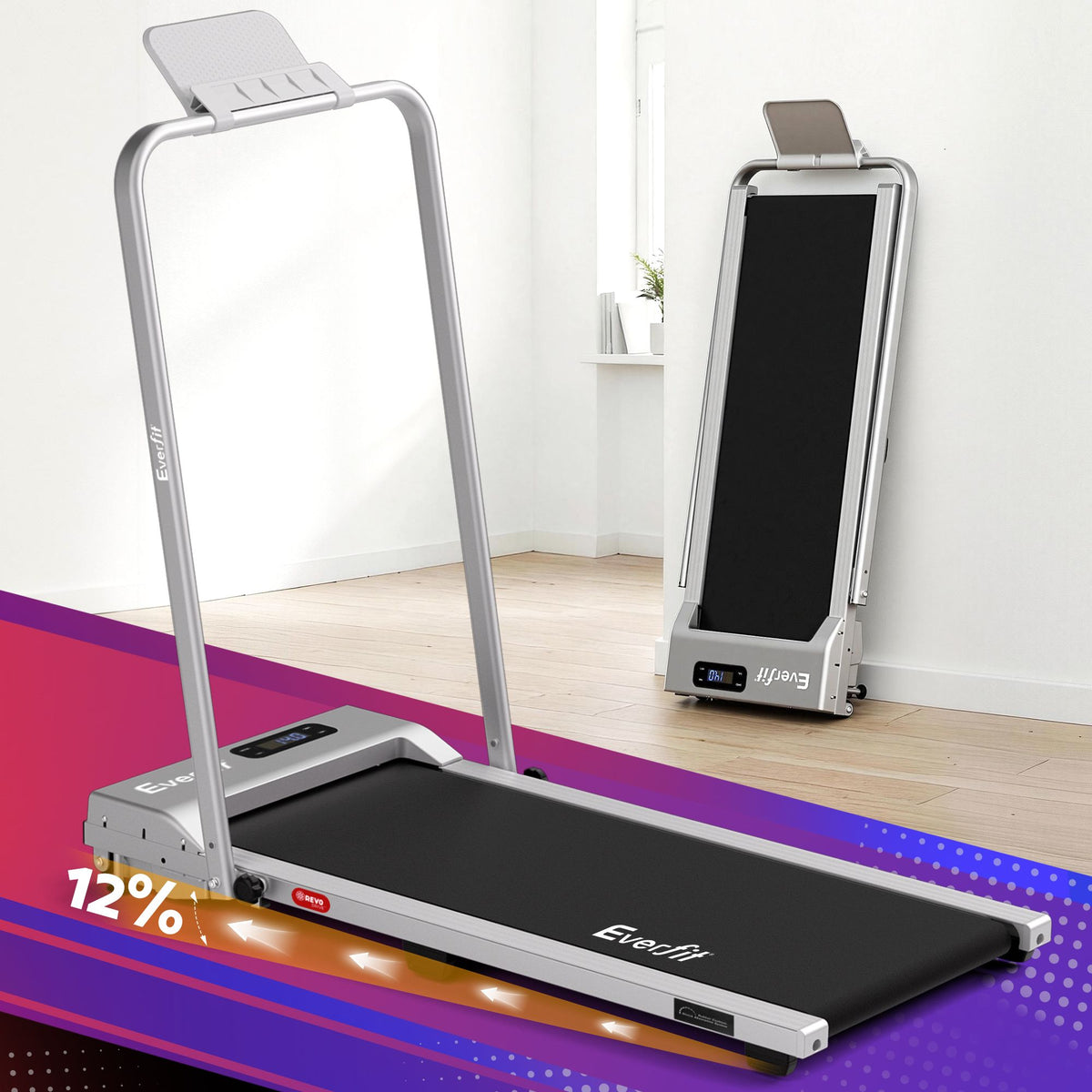 Everfit 3 in 1 Walking Pad Treadmill 12% Incline Foldable Under Desk Treadmills for Home Gym With 38cm Wide Belt Silver-Sports & Fitness > Exercise, Gym & Fitness > Treadmills-PEROZ Accessories