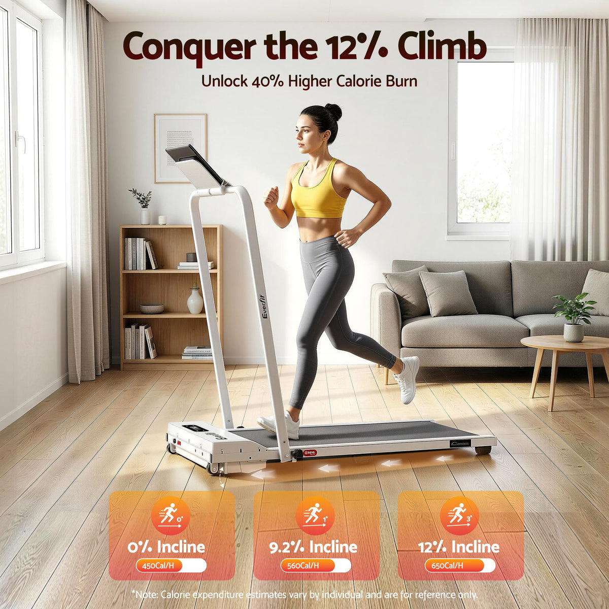 Everfit 3 in 1 Walking Pad Treadmill 12% Incline Foldable Under Desk Treadmills for Home Gym With 38cm Wide Belt White-Sports & Fitness > Exercise, Gym & Fitness > Treadmills-PEROZ Accessories