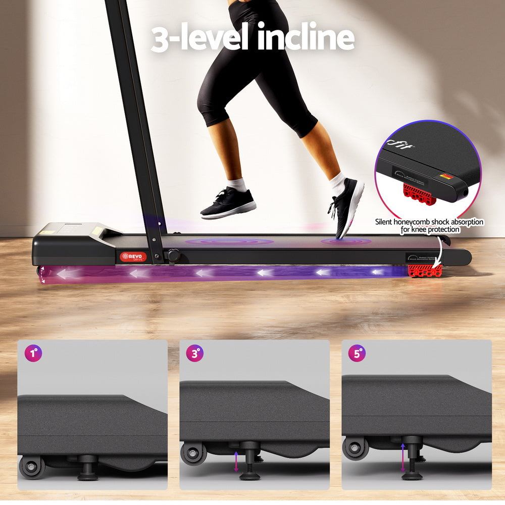 Everfit Treadmill Electric Walking Pad Incline Under Desk 380mm Black-Sports & Fitness > Exercise, Gym & Fitness > Treadmills-PEROZ Accessories