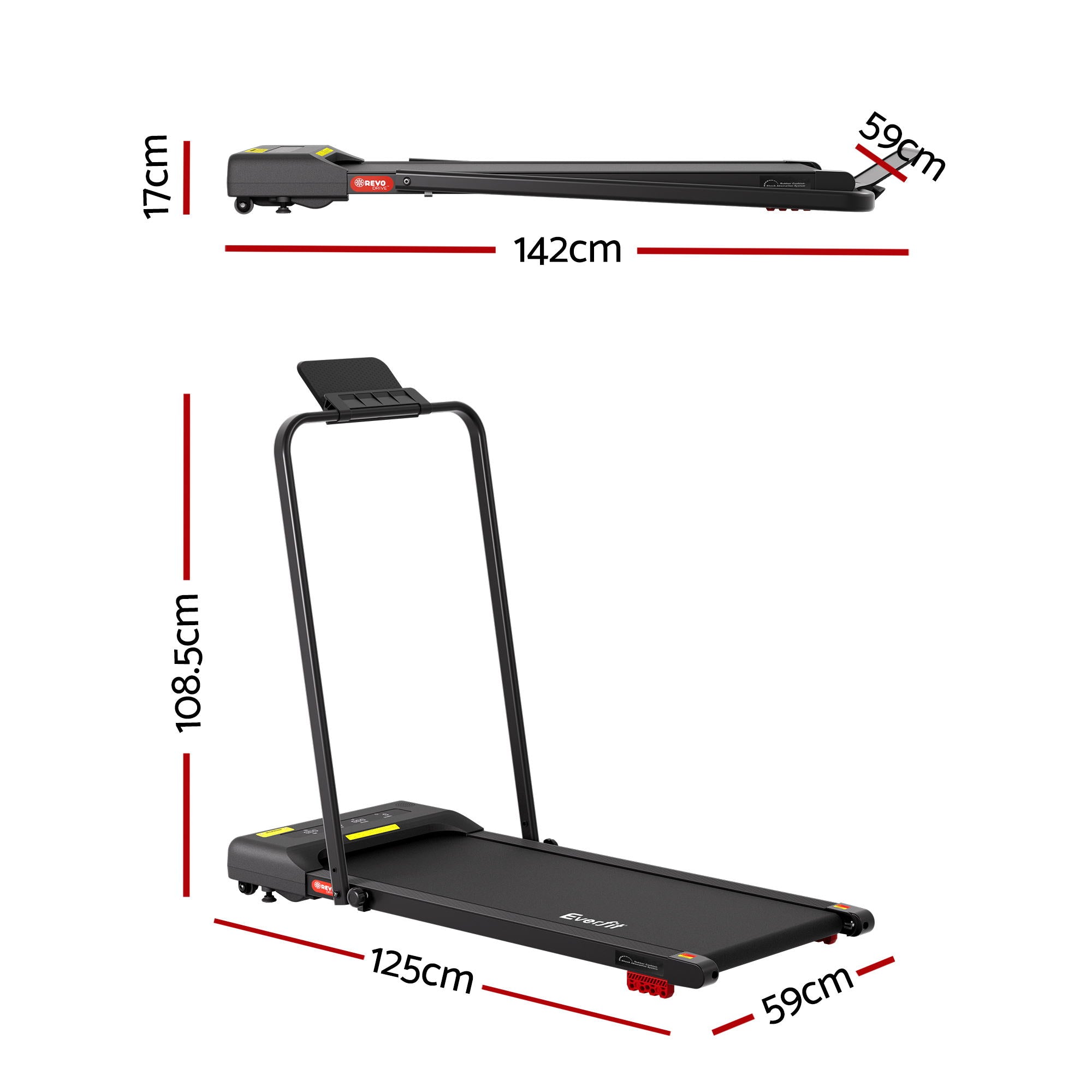 Everfit Treadmill Electric Walking Pad Incline Under Desk 380mm Black-Sports & Fitness > Exercise, Gym & Fitness > Treadmills-PEROZ Accessories