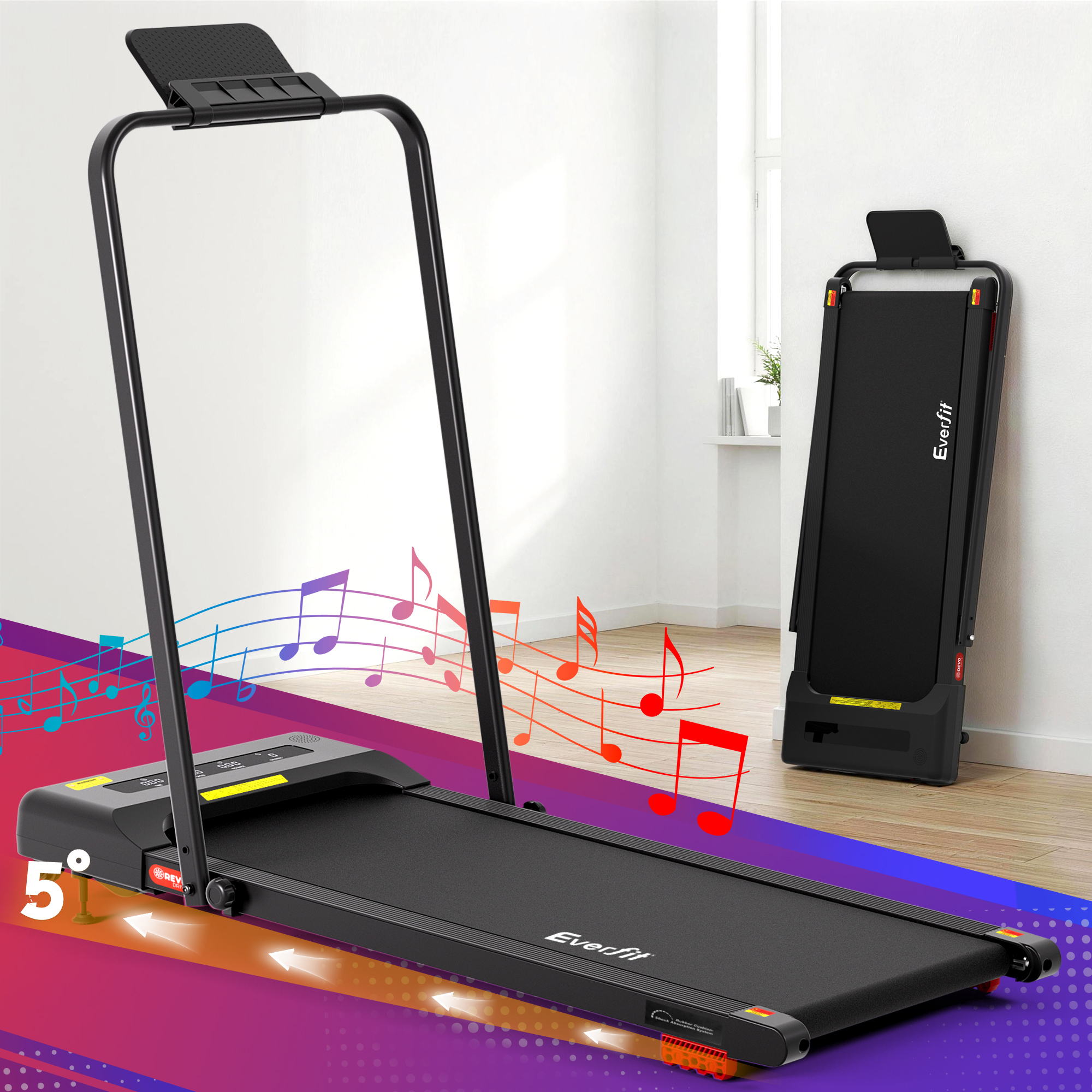 Everfit Treadmill Electric Walking Pad Incline Under Desk 380mm Black-Sports & Fitness > Exercise, Gym & Fitness > Treadmills-PEROZ Accessories